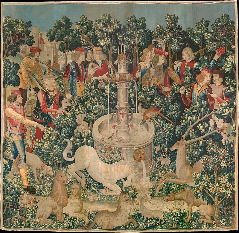 The Hunt of the Unicorn Tapestry, dyed with weld (yellow) madder (red) and woad (blue)