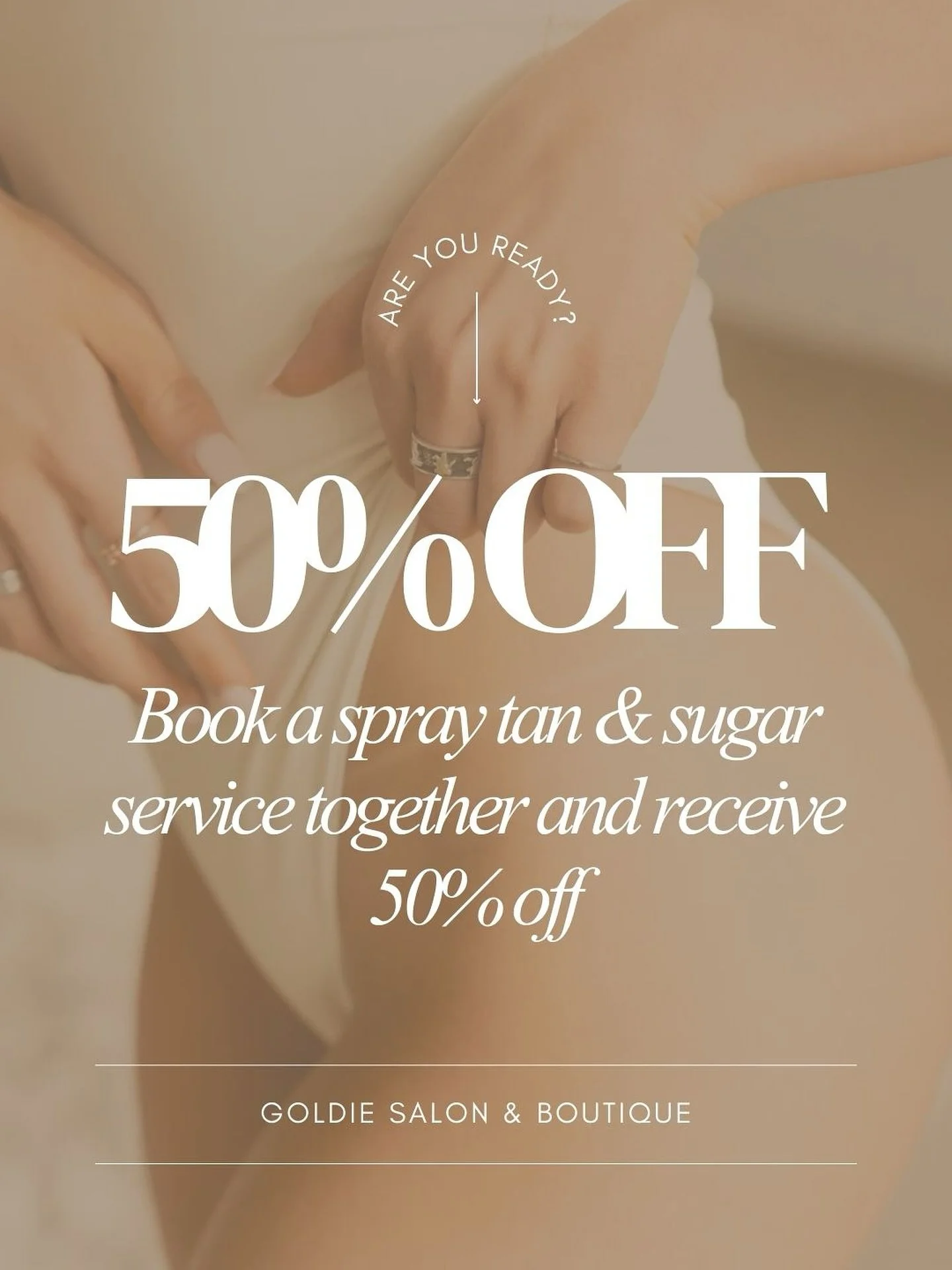 Book more, save more! Save 50% when you book a tan and sugaring service together. Get flawless glowing skin for one great price. 

#sunlesstanning #sugaring #hairremoval #tanningsalon