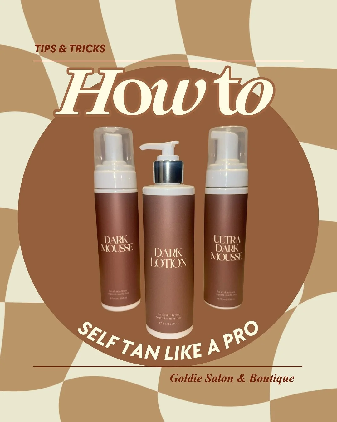 Can&rsquo;t make it into the salon for a spray tan? No worries &mdash; we&rsquo;ll teach you how to use our self-tanners like a pro! ✨

Follow our easy steps and you&rsquo;ll have the perfect glow in no time.

Our Goldie team is always here to help y