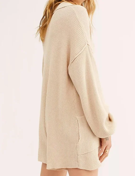 Solid Color Oat V-Neck Knit Romper
