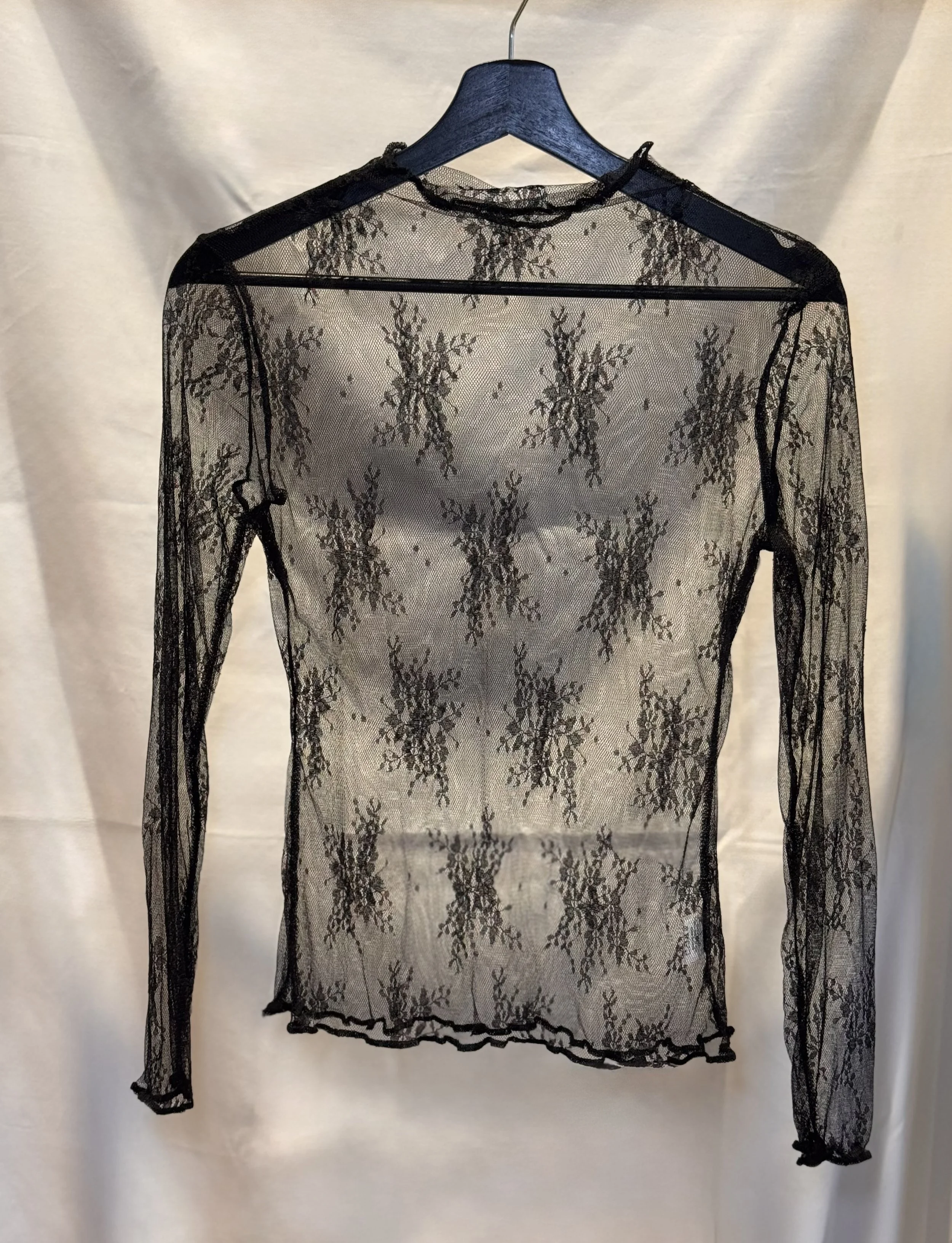 Lace Mock Neck Layering Mesh Sheer Long Sleeve