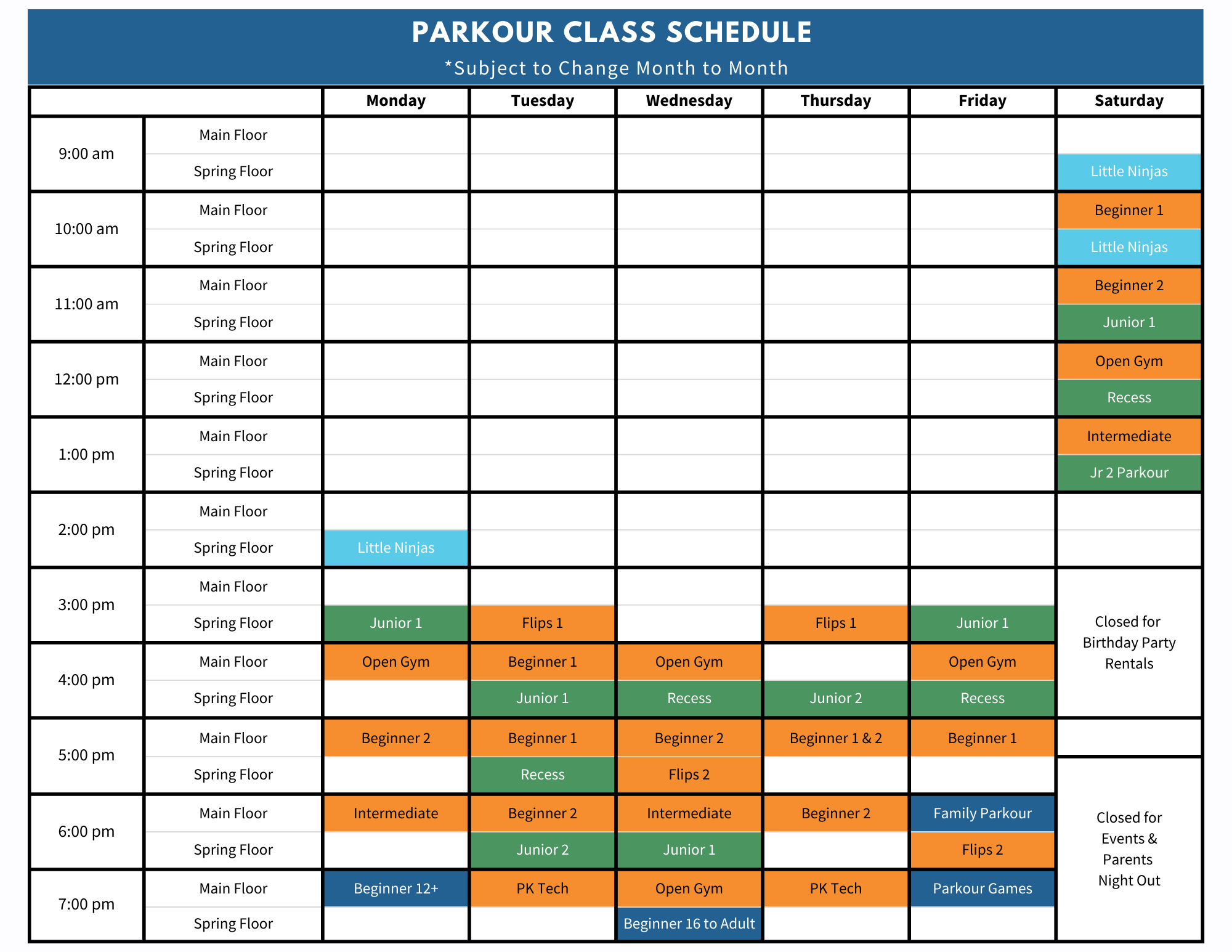 Class Schedule The Movement Park Class Schedule The Movement Park