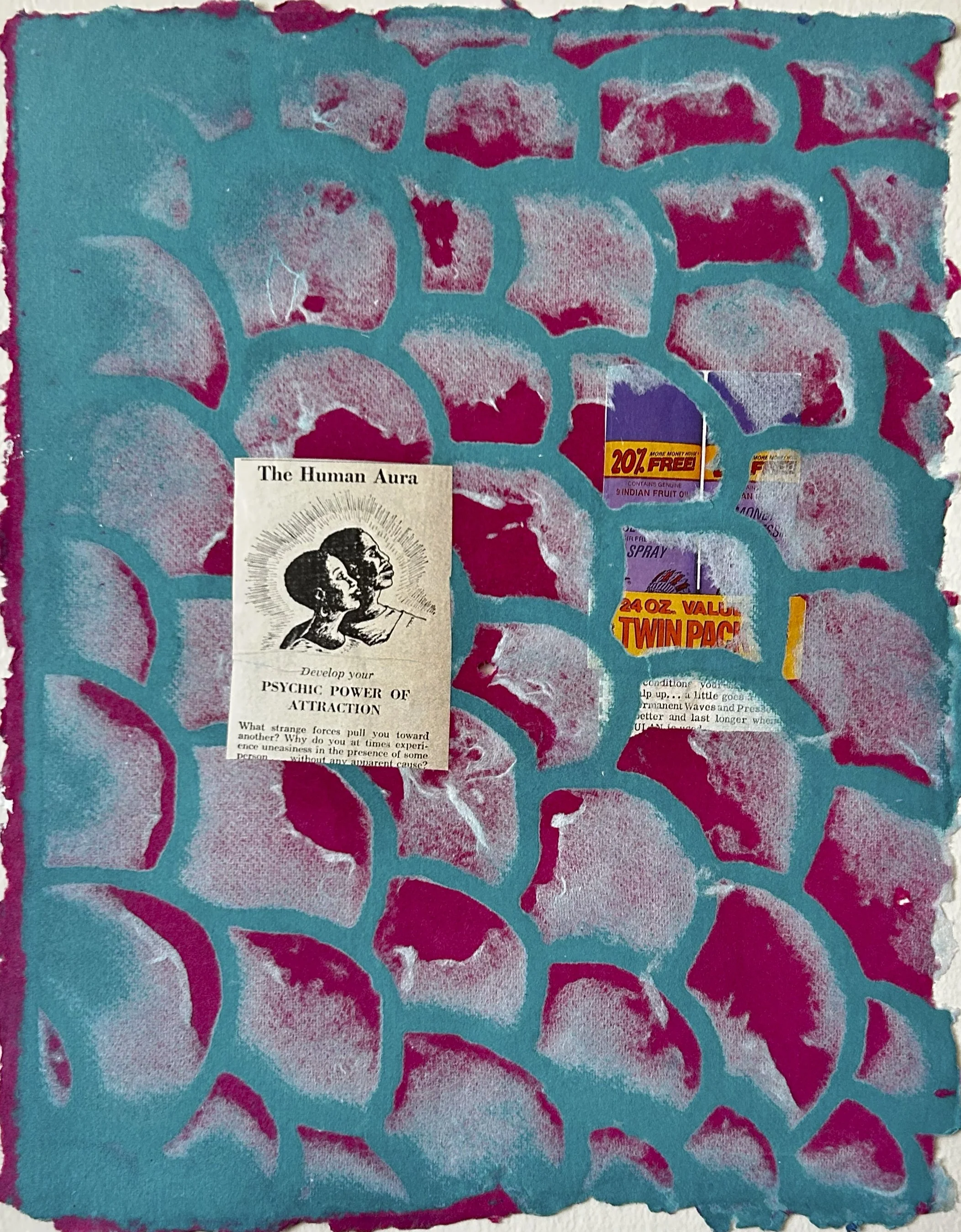  11 x 14  cotton and cotton blowout with embedded collage (2025)    