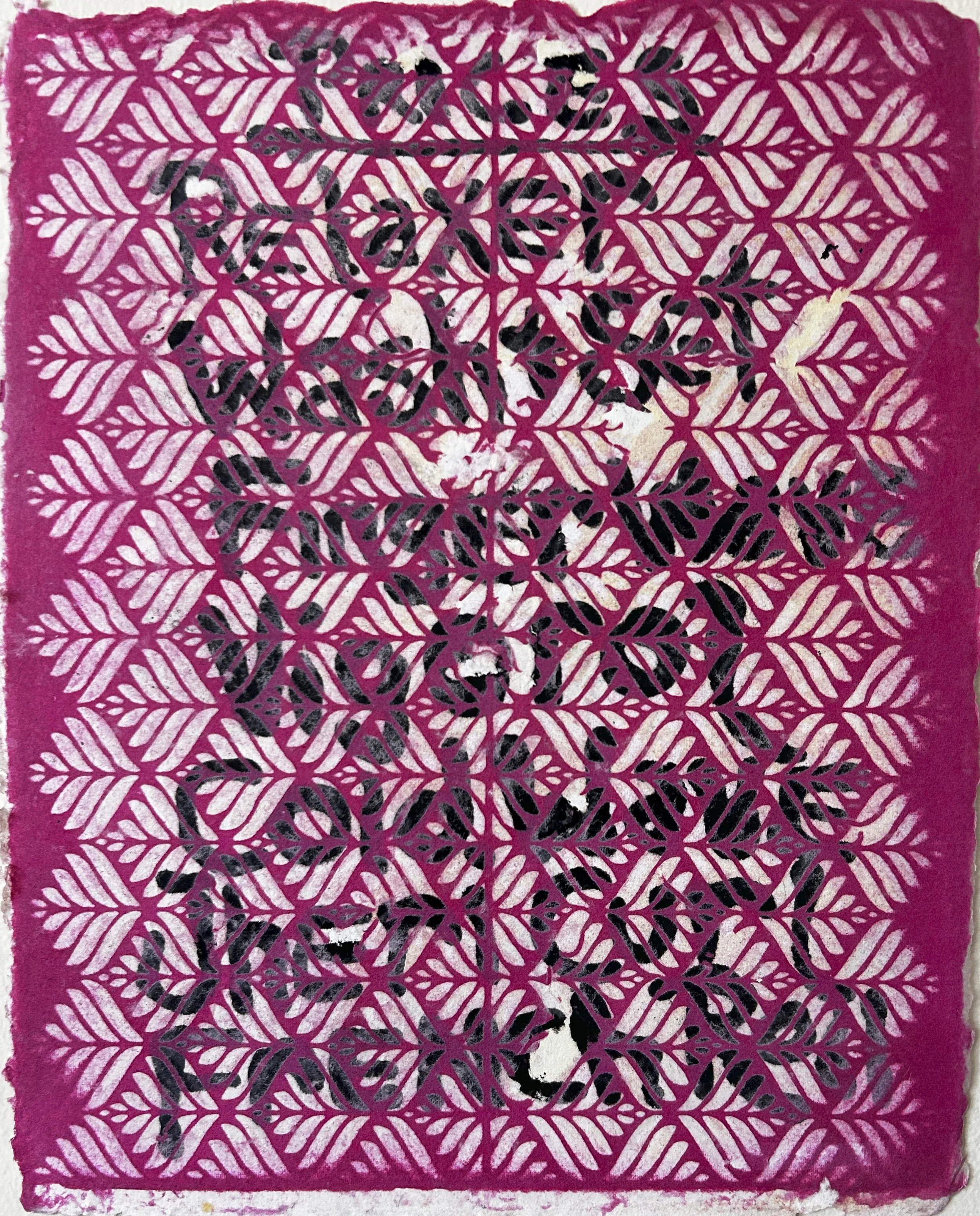  Ms. Curry’s salon, RVA 1991  11 x 14  cotton and cotton blowout with pulp paint text (2025)     