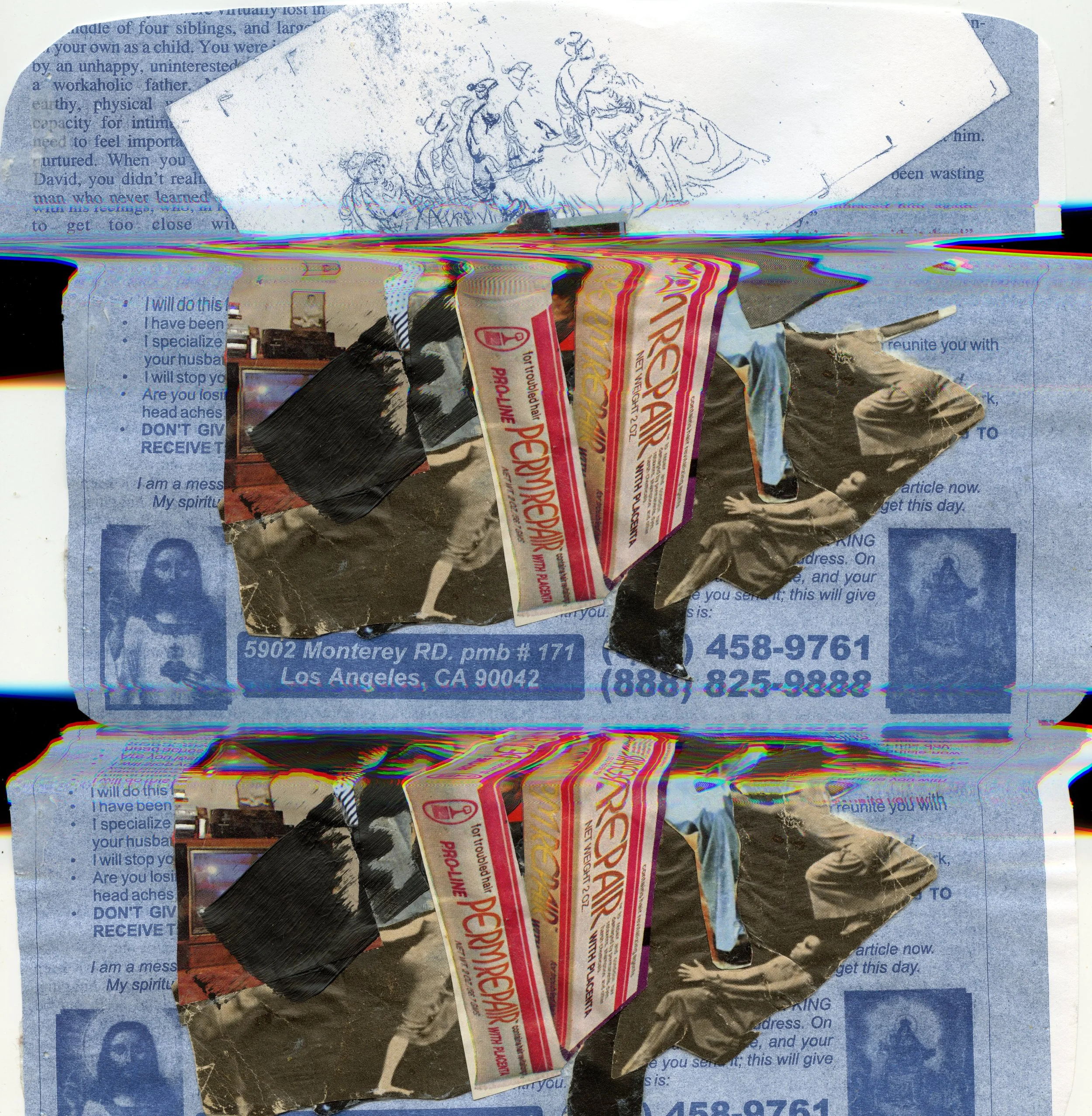  Broadcast residue  analog collage, risograph, scanograph (2025) 