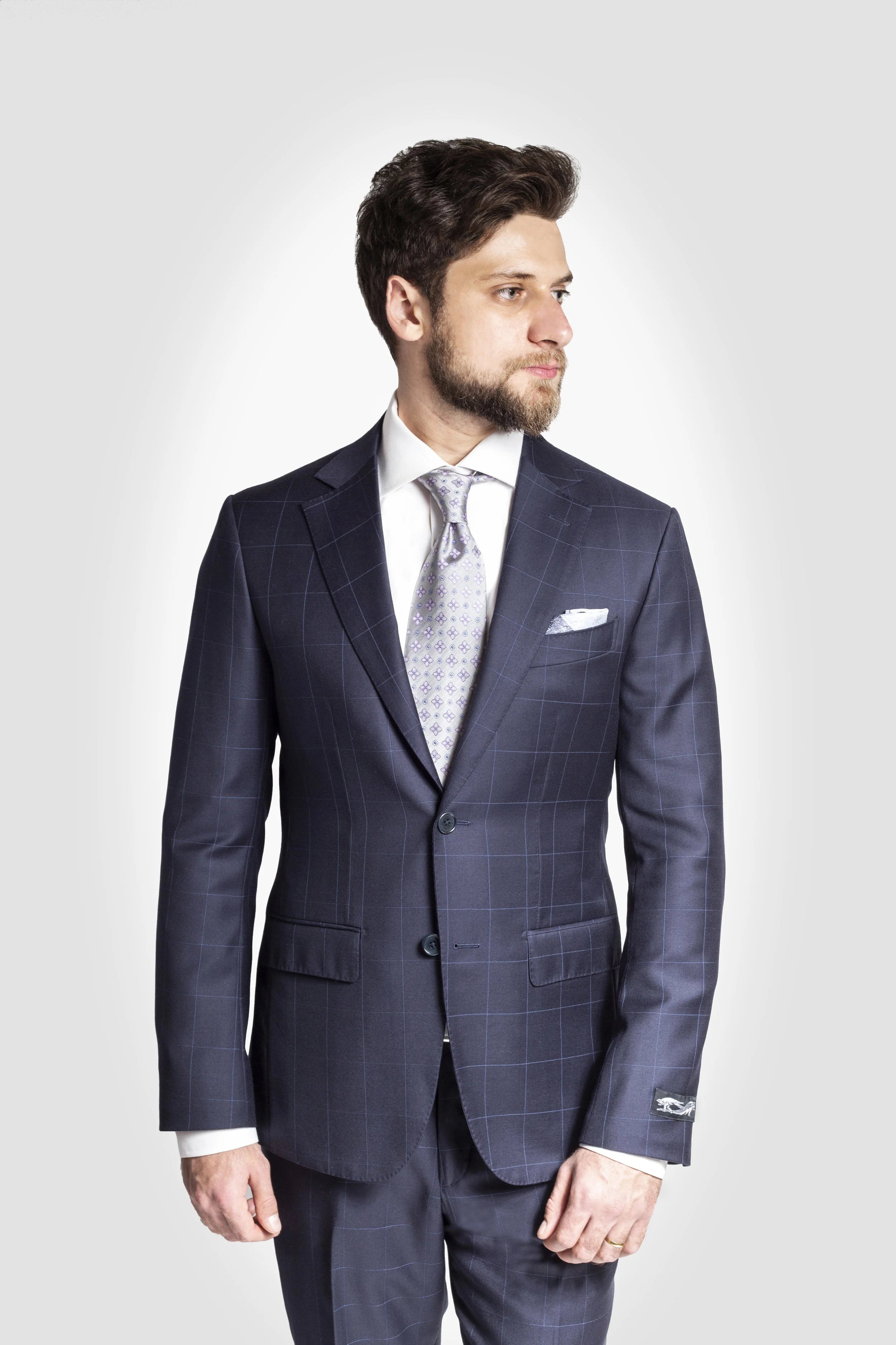 Navy Blue Suit with Light Blue Window Pane Check
