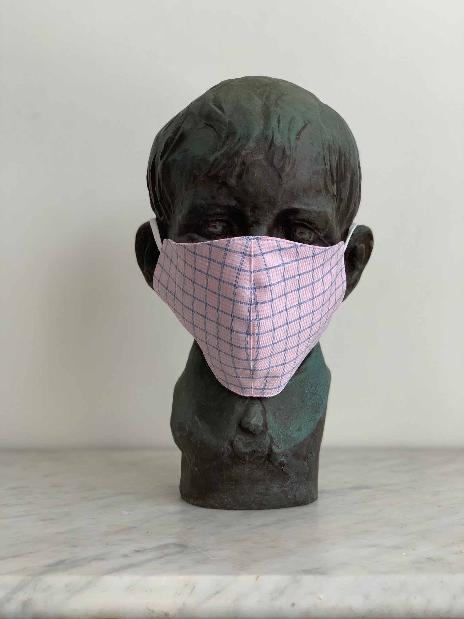 Soft Pink, Blue and White Check Sarti Mask