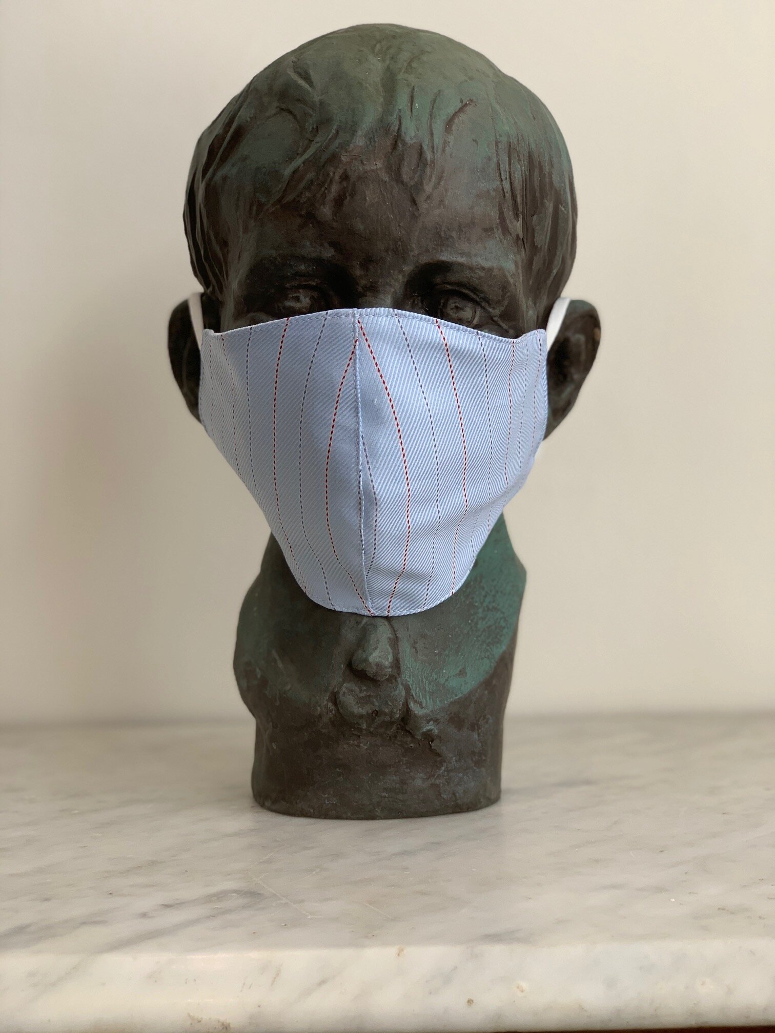 Sky Blue with fine Red and Blue pencil stripe Sarti Mask