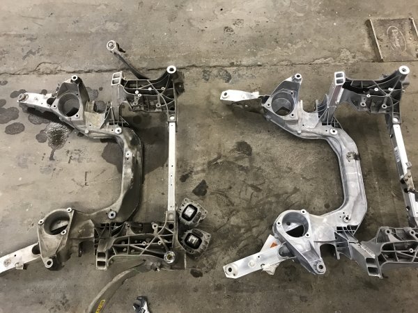 Well we have the entire engine/suspension cradle or sub-frame out of the BMW and are comparing the new and old part to confirm it is correct. Even though you may order a part by part number, there is still a possibility the part was picked or packaged wrong. This is a very tedious task that take up a lot of time, especially on a repair with 60+ parts.