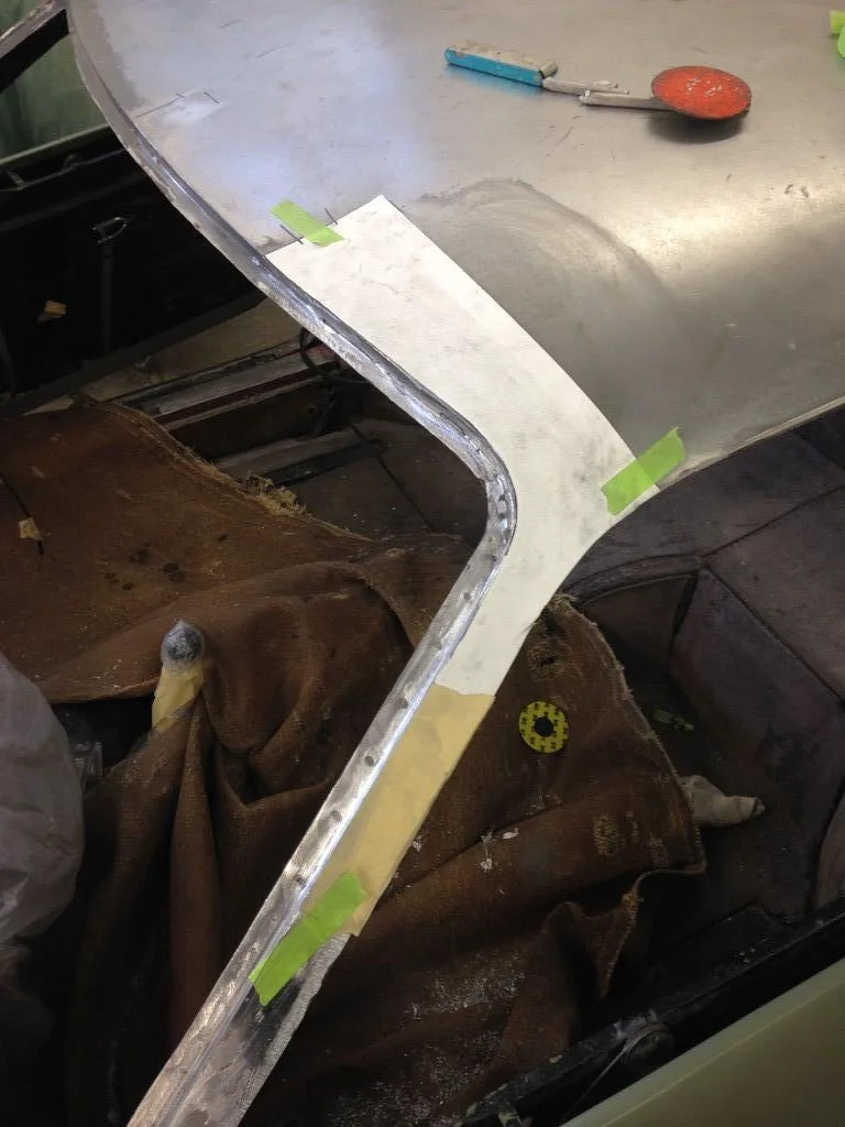 The passenger side roof line was not correct, as the window did not fit properly (you will see that in another image in the build), therefor we made a templet so we could transfer to the opposite side for fitment purposes.