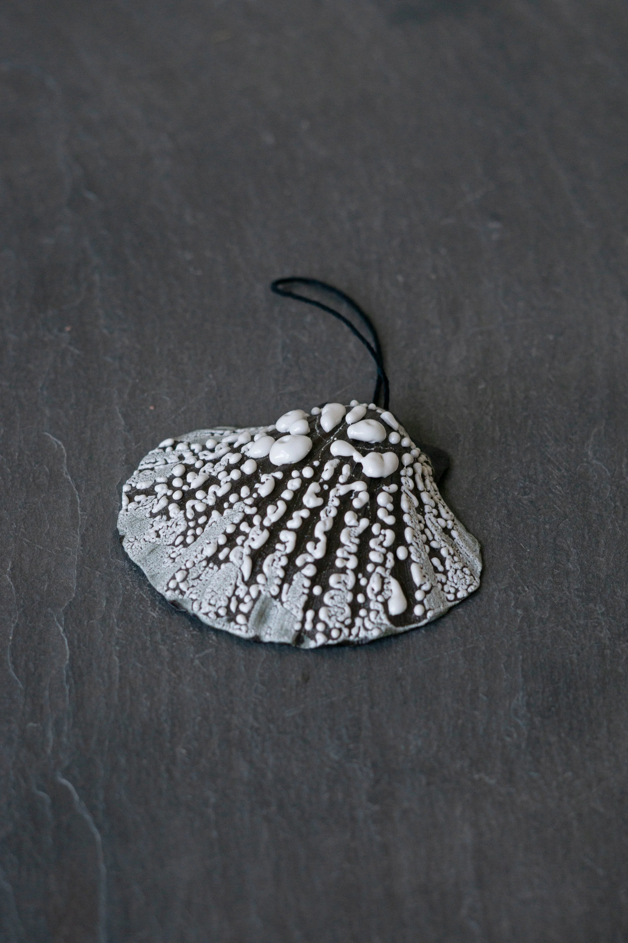 Scallop Ornaments - Black Clay White Crawl