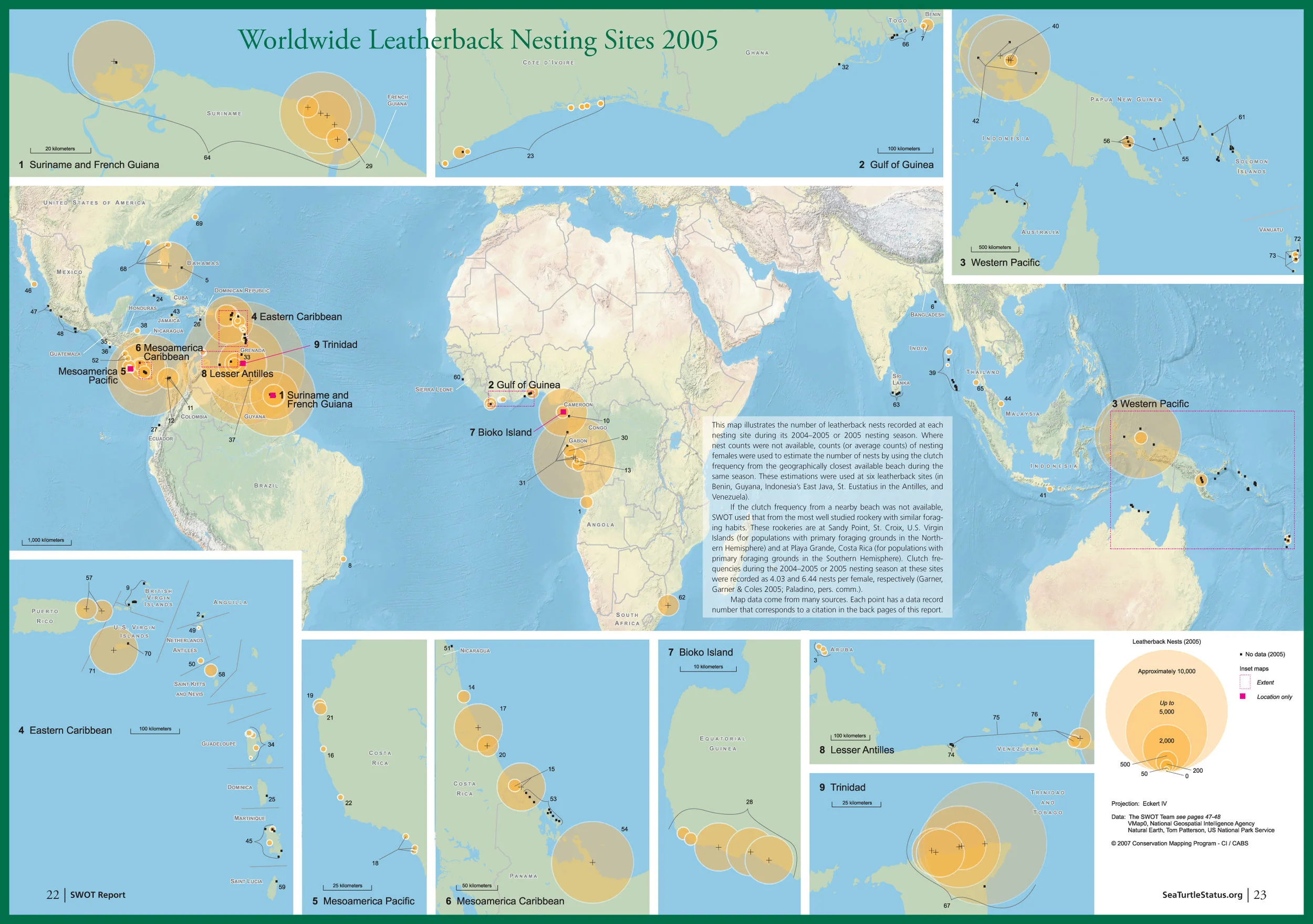 Worldwide Leatherback Nesting Sites 2005 ( data citations ) | SWOT Report , vol. II (2007) .