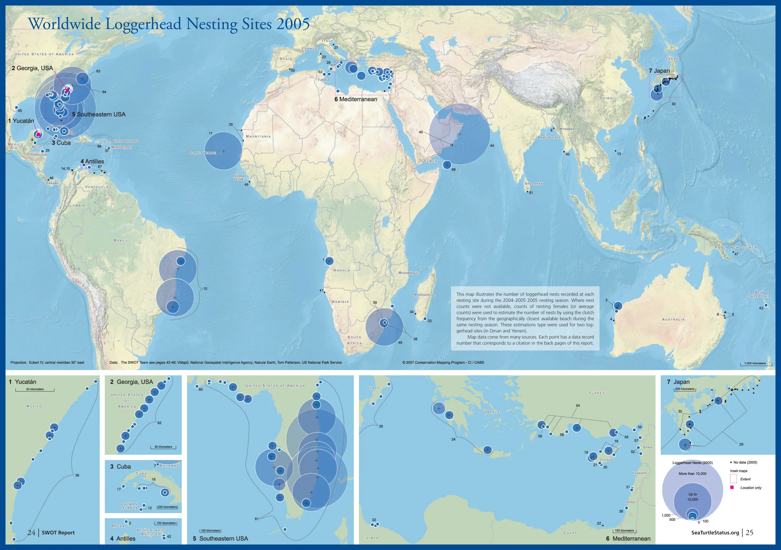 Worldwide Loggerhead Nesting Sites 2005 ( data citations ) | SWOT Report , vol. II (2007) .