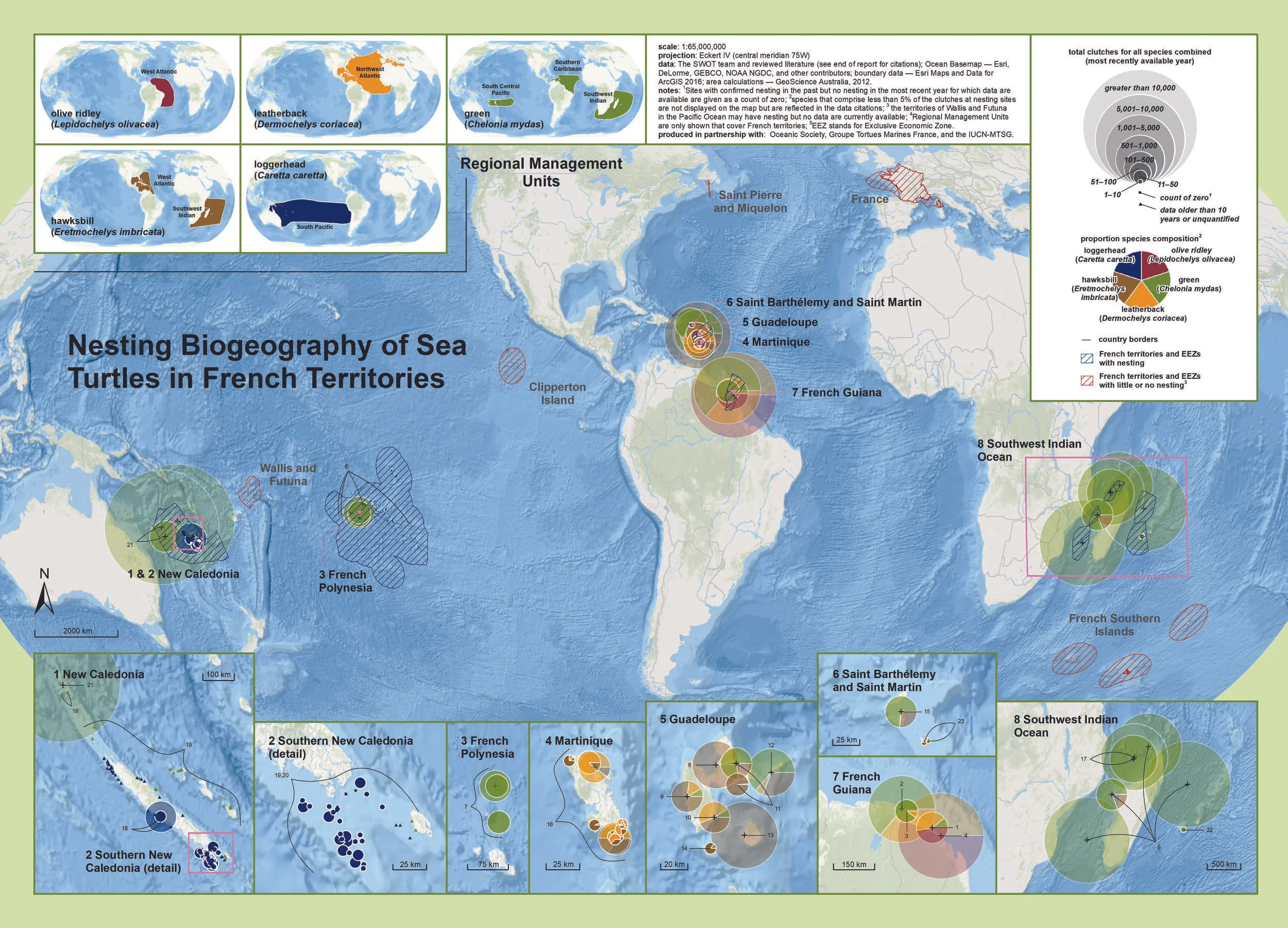 Nesting Biogeography of Sea Turtles in French Territories ( data citations ) | SWOT Report , vol. XIII (2018) .