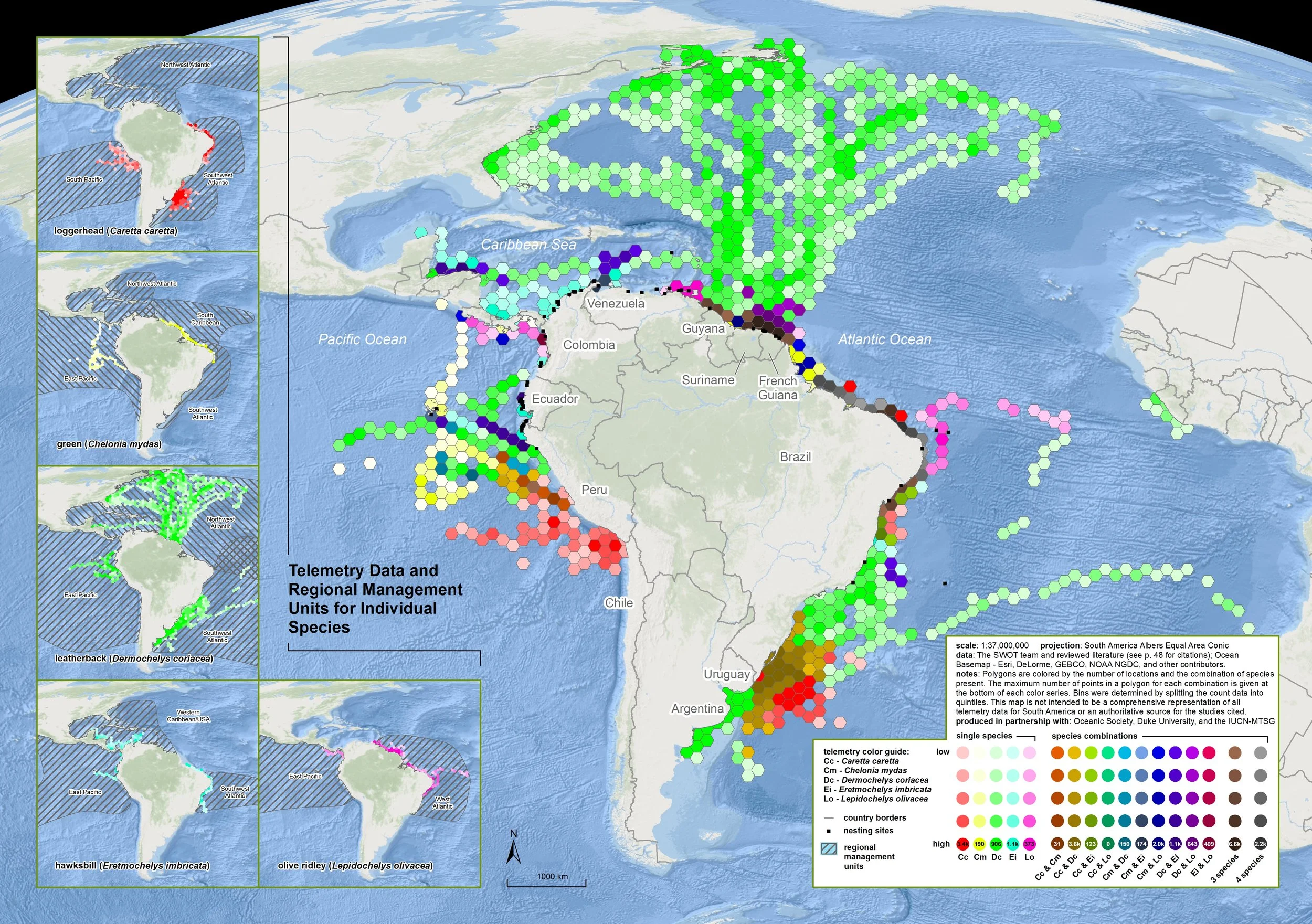 Sea Turtle Satellite Telemetry Data Originating in South America ( data citations ) | SWOT Report , vol. XI (2016) .