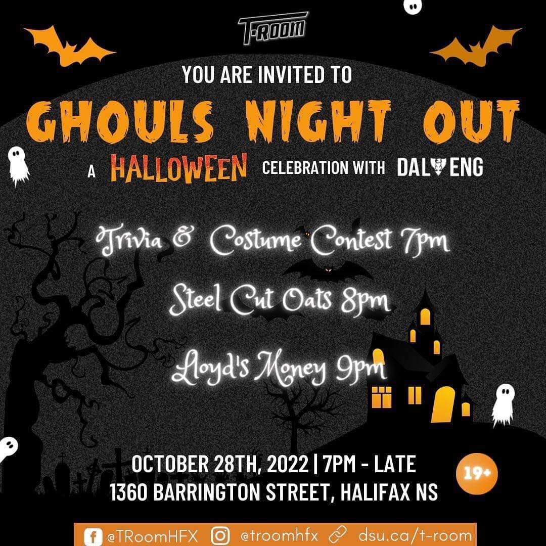 You&rsquo;re invited to GHOUL&rsquo;s NIGHT OUT at the T-Room this Friday, Oct 28th 🧡🖤🧡 in collaboration with DUES, we&rsquo;ve got trivia, a costume contest &amp; live music alllllll night long 💃 Pay-what-you-can cover, 19+ 💀 How spooky is your