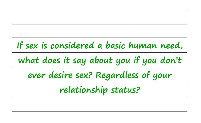 If Sex Is Considered A Basic Human Need, What Does It Say About You If You Don’t Ever Desire Sex? Regardless Of Your Relationship Status?
