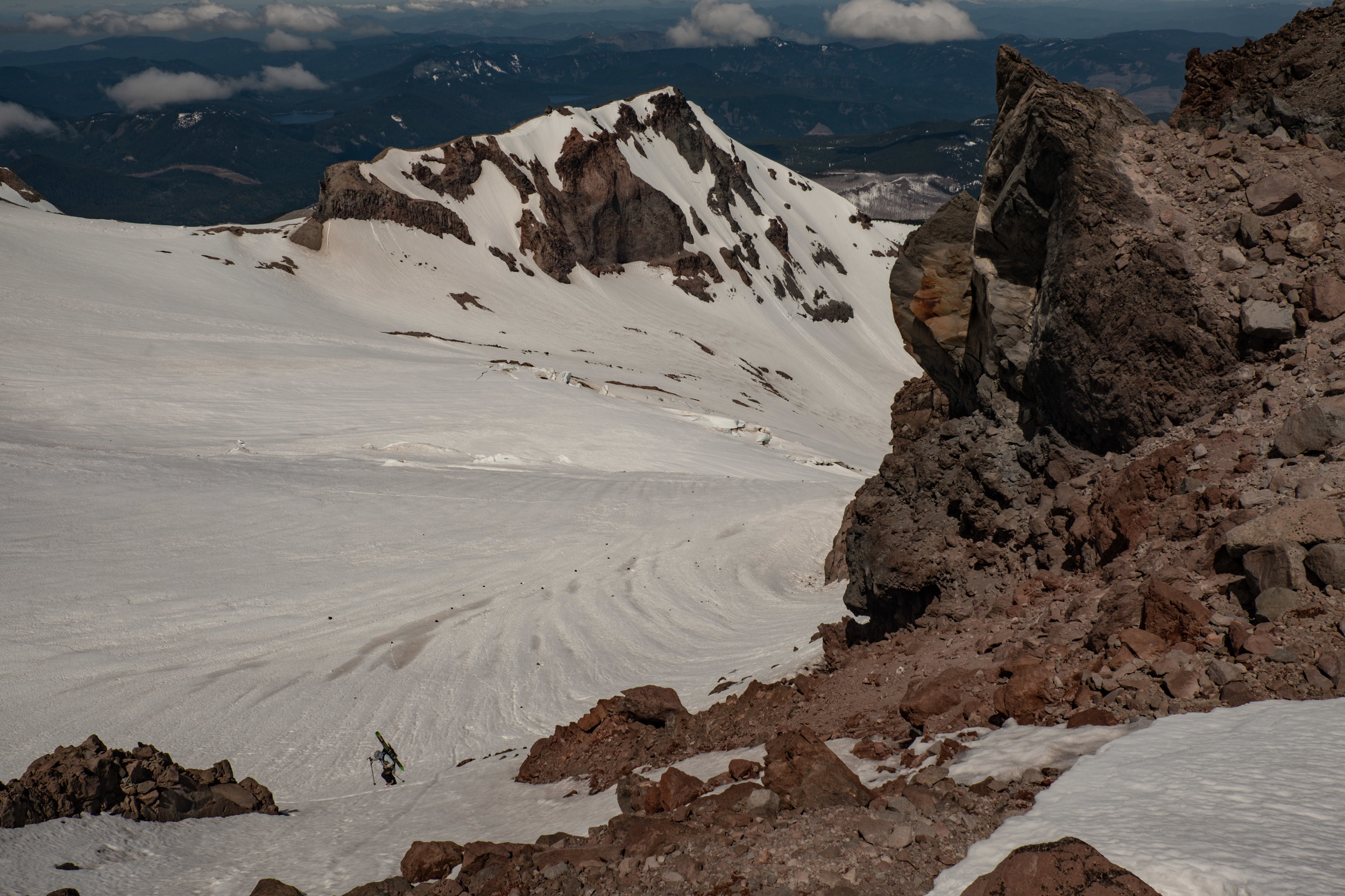 Ryan climbing a snow-ramp from the Coe Glacier