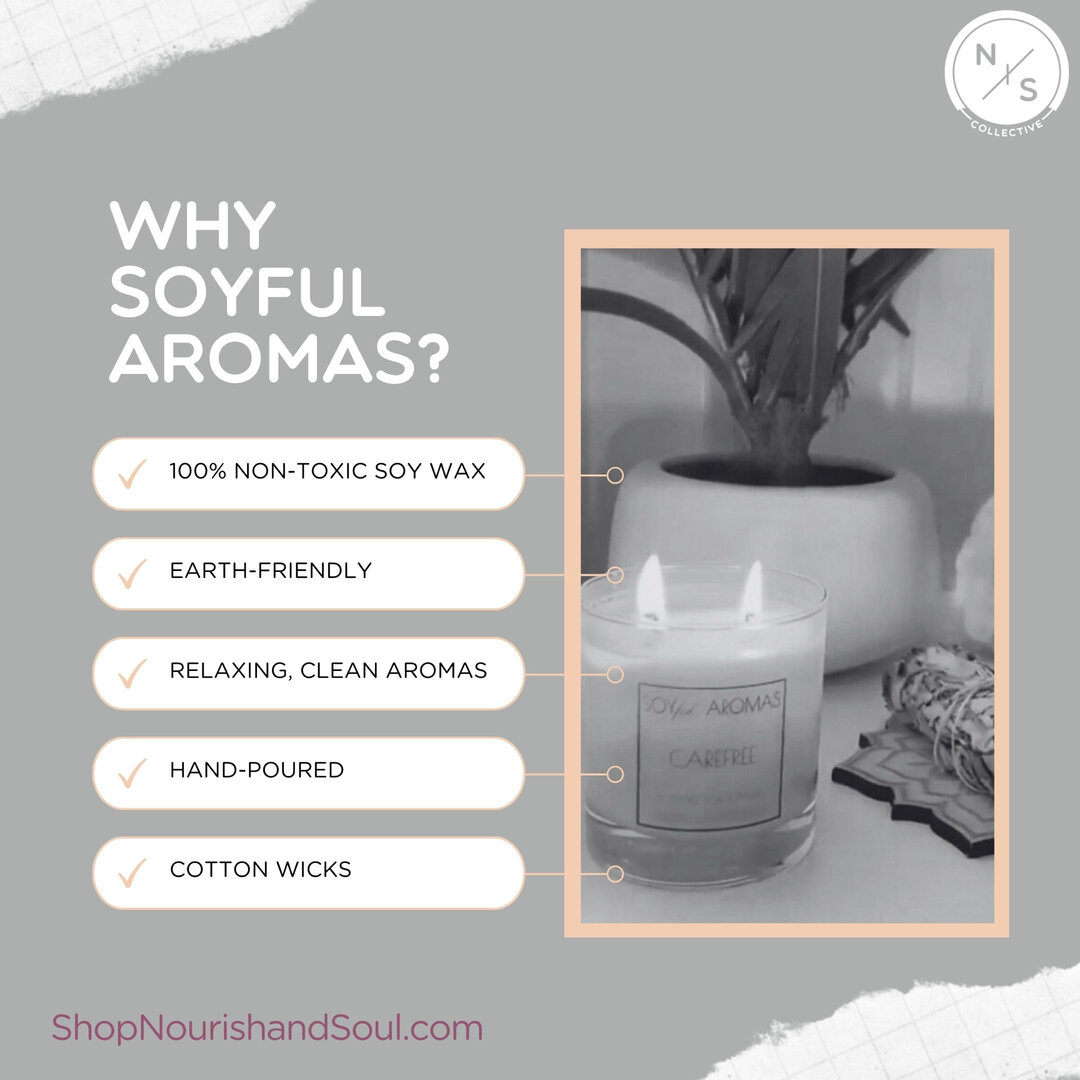 As the days get darker, it is prime candle-burning season🕯️⁣
But don't light them up at the expense of your well-being. 

Non-toxic, renewable Soyful Aroma candles are individually hand poured and made with 100% soy wax, cotton wicks, and certified 