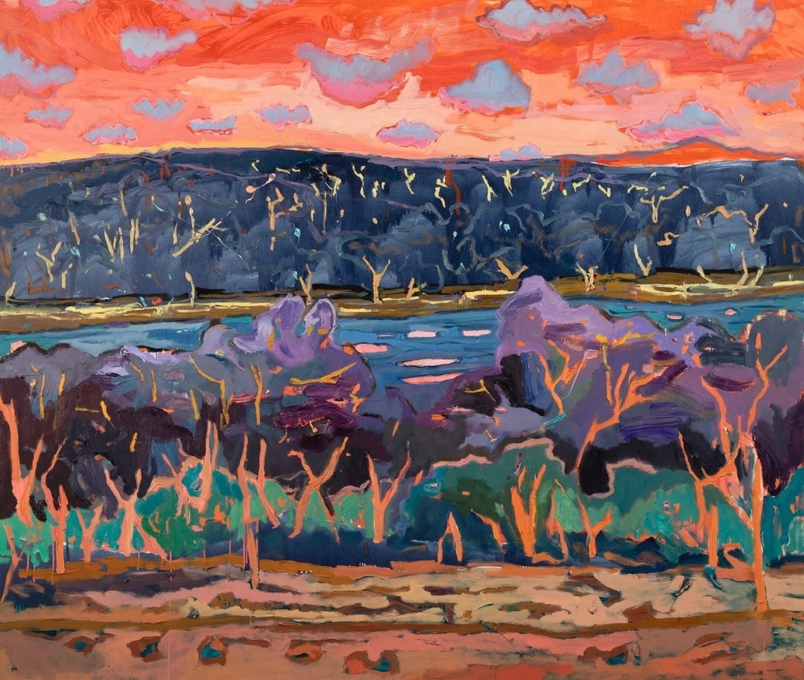 Nicole Kelly&rsquo;s exhibition Desert Lights opens Saturday, December 7, 6 to 8 pm. Here, Shore of the Lake, oil on polyester, 66 x 78 inches, 2024

@nk_nk_ 
#petermendenhallgallery