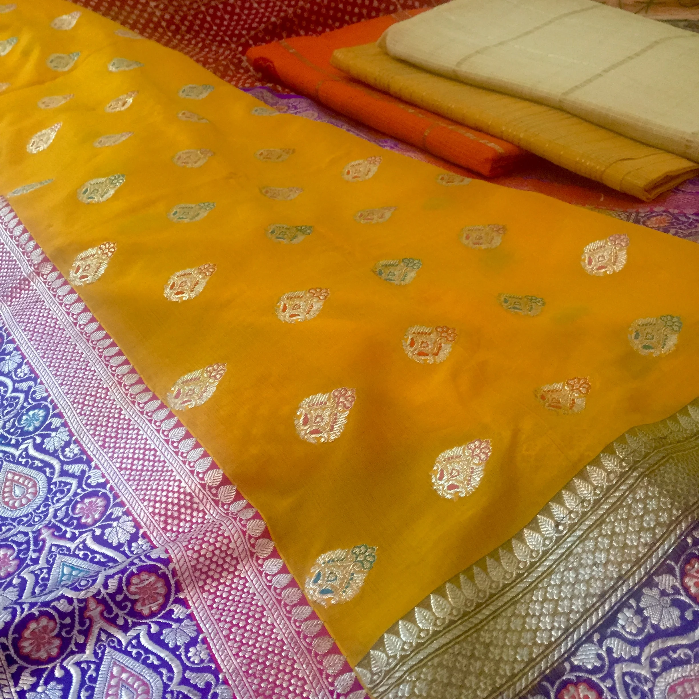 Banarasi. A word that triggers countless memories – paans, bylanes, Gangaji, Ramleelas but most specially my nani and her collection of Benarasi Silks. A sari of my nani passed down to my mother, who never wore it saying it was too bright for her taste. While cleaning during Diwali, my mother took it out along with the rest of her stunning trousseau for a daylong ‘hawa dikhana ’. The beautiful fabrics spread across her bed were folded and safely tucked in again by the evening. Those were my favorite Diwali cleaning days, back in my childhood, touching the rich textures and letting it slip in my little clammy hands in awe and wonderment, I would promise myself every time, that one day I will wear them - like mother, like daughter. And on my engagement, this particular one, I did.