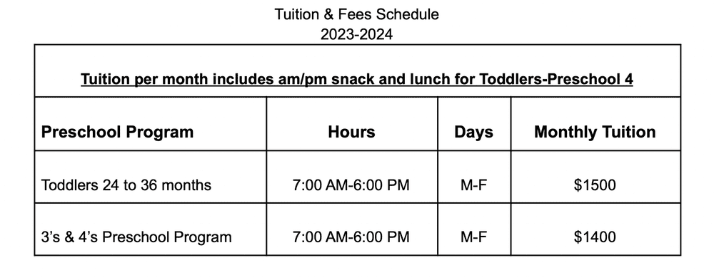 Preschool Tuition and Fees — Calvary Christian School