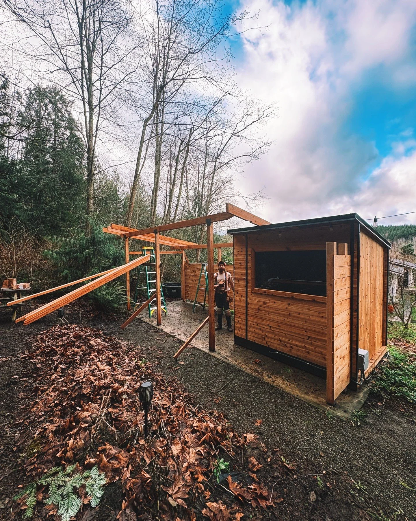 We worked with Dakotah to add a small covered patio next to the sauna to make space for changing area, cold plunge and outdoor lounge space 🌲

This has been such a fun space to add to the farm this year. Little changes that add to the cohesiveness o