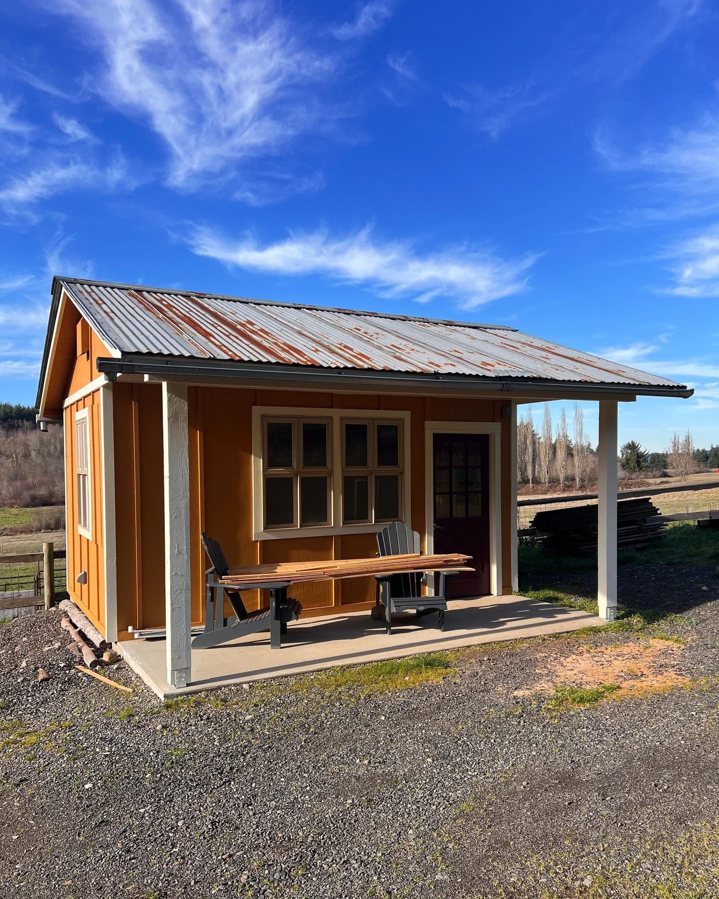 Farm store 🌱. Needs some exterior and interior cleaning but looking pretty darn cute! We ended up choosing shades inspired by the original Red Dog farm store 💗