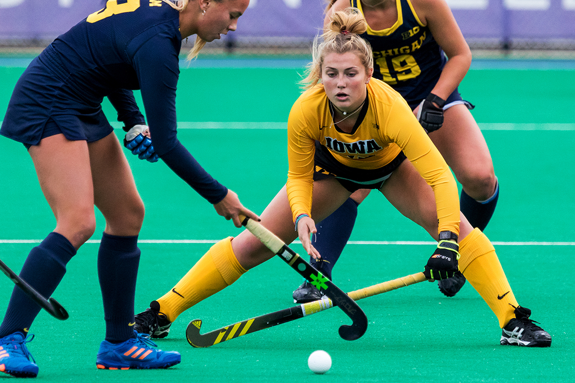  Iowa forward Leah Zellner eyes the ball during the Semifinals in the Big Ten Field Hockey Tournament at Lakeside Field in Evanston, IL on Friday, Nov. 2, 2018. The no. 8 ranked Hawkeyes defeated the no. 7 ranked Wolverines 2-1.  