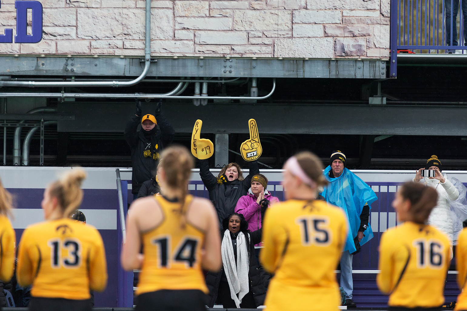 An Iowa fan cheers from the stands before the Championship Game in the Big Ten Field Hockey Tournament at Lakeside Field in Evanston, IL on Sunday, Nov. 3, 2018. The no. 2 ranked Terrapins defeated the no. 8 ranked Hawkeyes 2-1.  