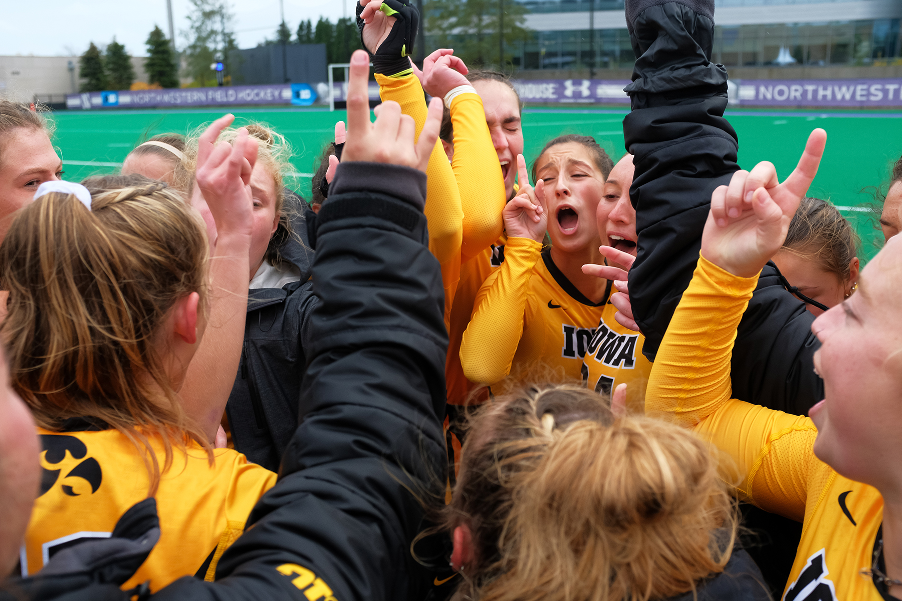  Iowa players cheers as they prepare to take the field before the Championship Game in the Big Ten Field Hockey Tournament at Lakeside Field in Evanston, IL on Sunday, Nov. 3, 2018. The no. 2 ranked Terrapins defeated the no. 8 ranked Hawkeyes 2-1. 