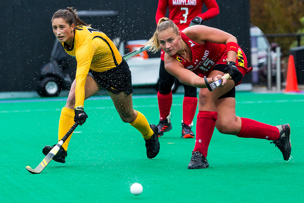 Maryland Defender Bodil Keus passes the ball during the Championship Game in the Big Ten Field Hockey Tournament at Lakeside Field in Evanston, IL on Sunday, Nov. 3, 2018. The no. 2 ranked Terrapins defeated the no. 8 ranked Hawkeyes 2-1.  