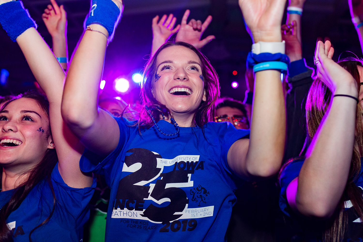  Dancers cheer during the eighth hour of Dance Marathon at the University of Iowa on Friday, Feb. 1, 2019. 