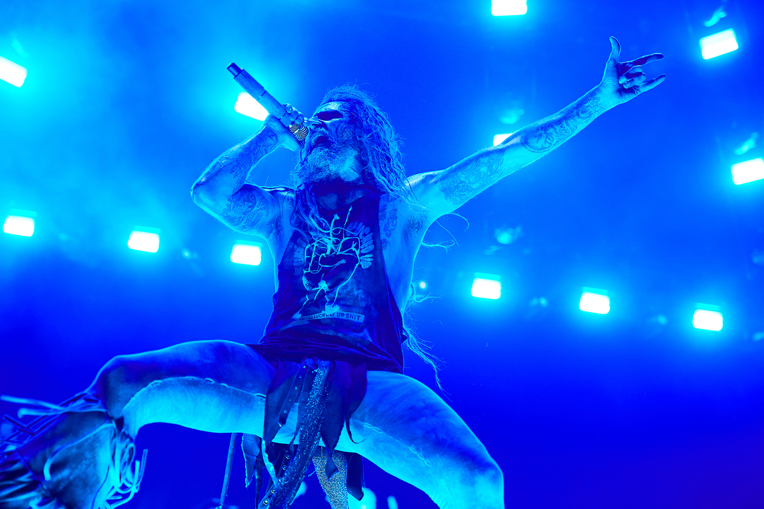  Rob Zombie performs during a concert as part of the Twins of Evil Tour at the US Cellular Center in Cedar Rapids on Saturday, Aug. 10, 2019.  