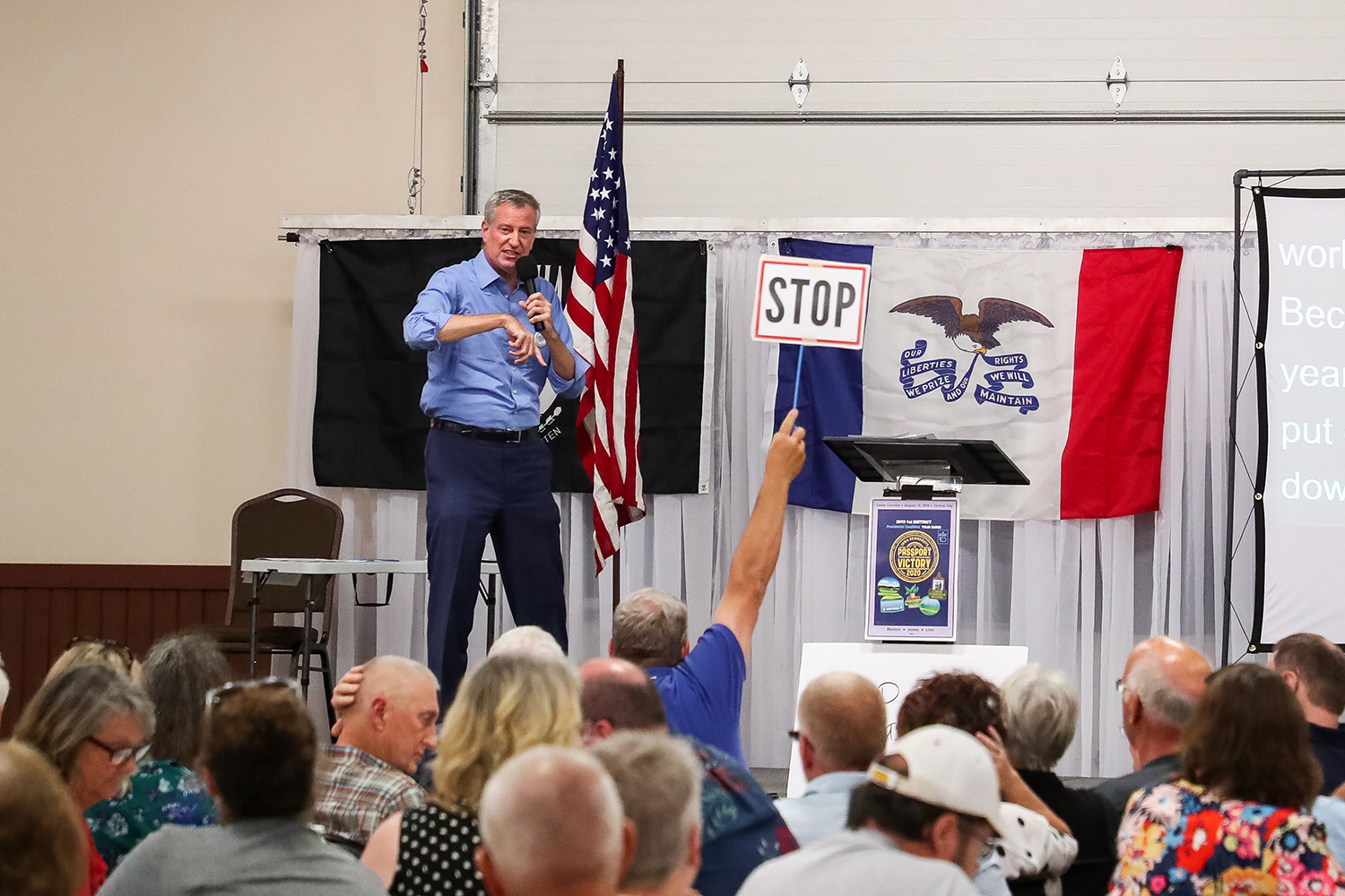  New York City Mayor Bill de Blasio speaks at the 1st District Democrats Passport to Victory rally at the Linn County Fairgrounds on Saturday, Aug. 10, 2019.  