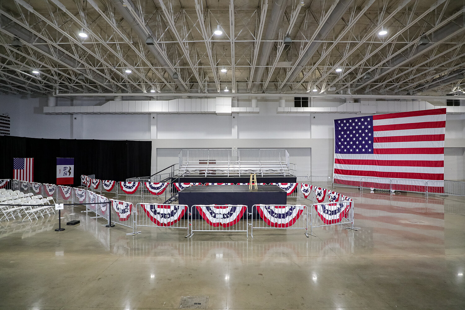  The stage area for Democratic presidential candidate Pete Buttigieg before a campaign rally in Coralville, IA on Sunday, Dec. 8, 2019.  