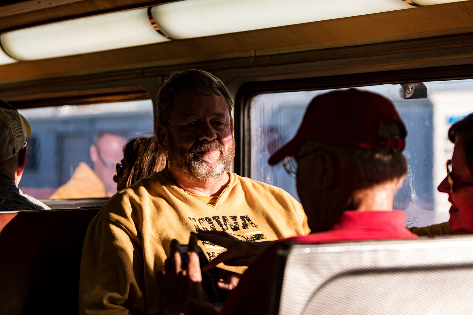  Fans ride the Hawkeye Express en route to Kinnick Stadium in Iowa City, IA on Saturday, Sep. 22, 2018. 