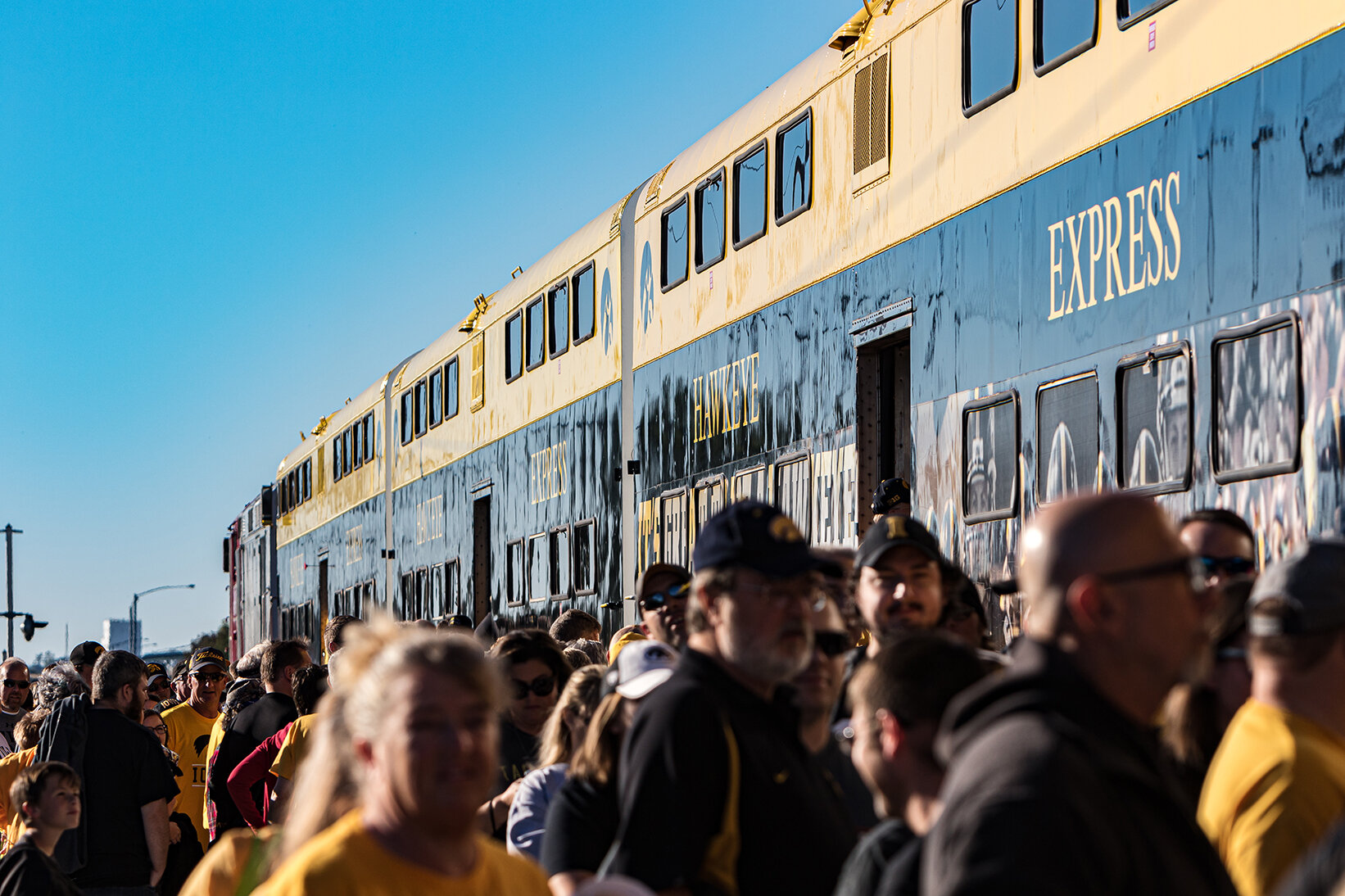 Passengers queue to board the Hawkeye Express in Coralville, IA on Saturday, Sep. 22, 2018.  