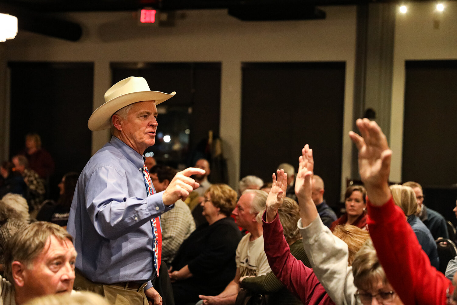  Precinct Chair TR Sandersfeld counts votes for President Trump during the Republican Party Caucus at the Butcher Block Steakhouse in Cedar Rapids, IA on Monday, Feb 3, 2020.  