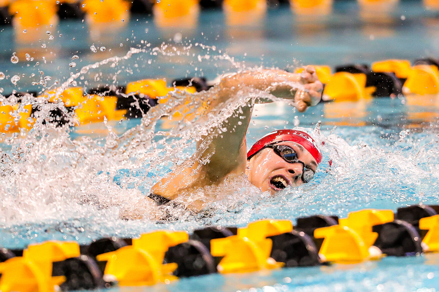 Francesca Bertotto swims a preliminary heat of the 400 Yard IM during the Big Ten Women’s Swimming and Diving Championships at the Campus Welfare and Recreation Center in Iowa City, IA on Friday, Feb. 21, 2020. 