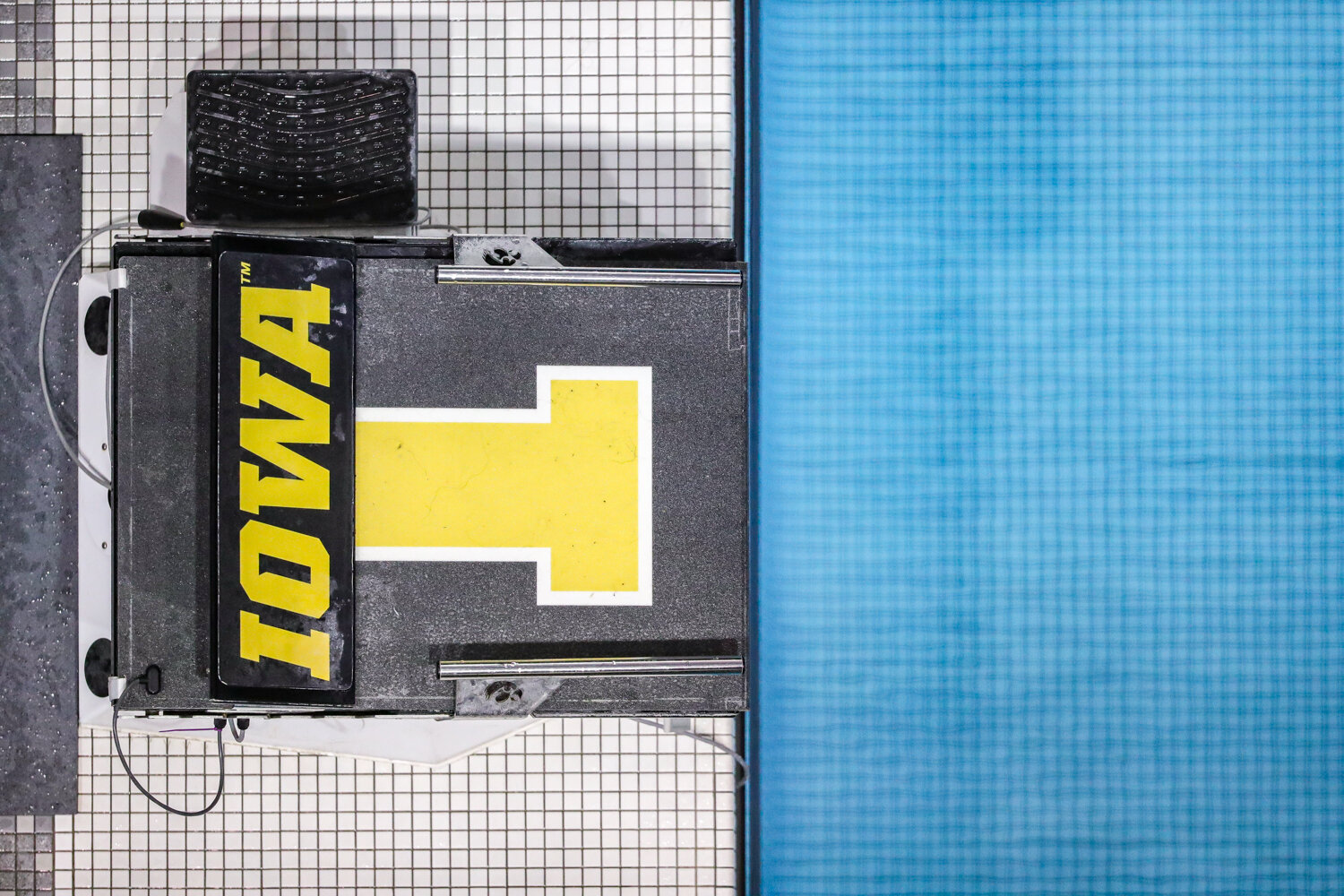  A starting block at the Campus Welfare and Recreation Center at the University of Iowa during the Big Ten Women’s Swimming and Diving Championship on Thursday, Feb. 20, 2020.  