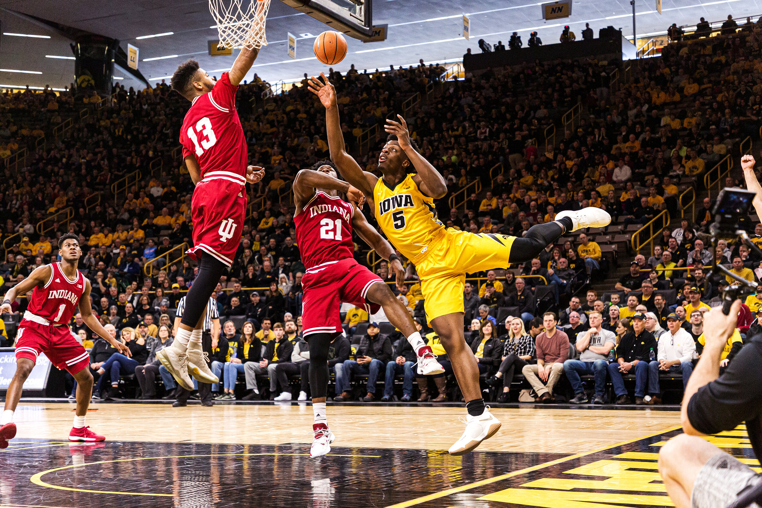  Iowa forward Tyler Cook launches a shot against Indiana University at Carver-Hawkeye Arena on Saturday, Feb. 17, 2018. The Hoosiers defeated the Hawkeyes 84 to 82.  