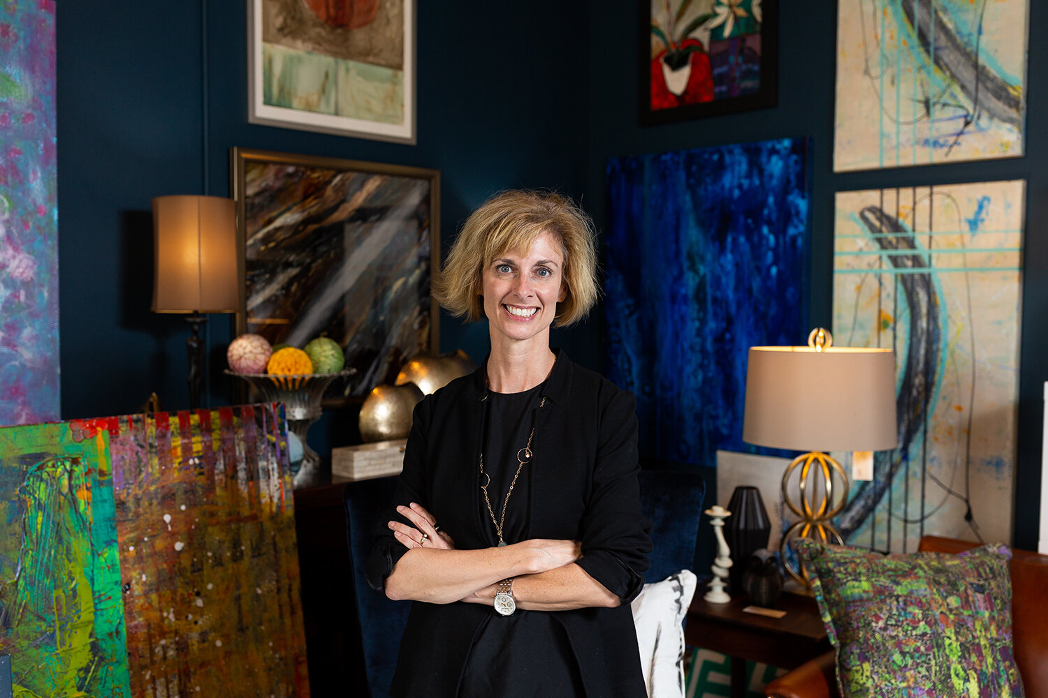  Jan Finlayson, the owner of Luxe Interiors stands in her shop in Iowa City on Thursday, Sep. 6, 2018.  