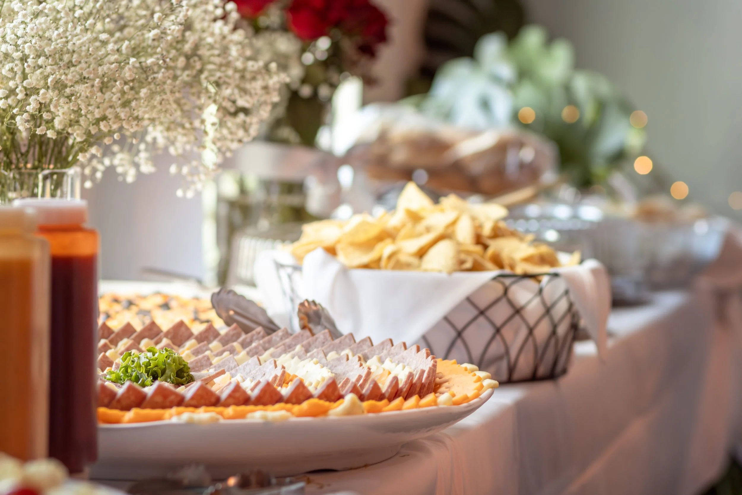 Custom food and drink setup for a micro wedding reception at The Nest in Green Bay, Wisconsin
