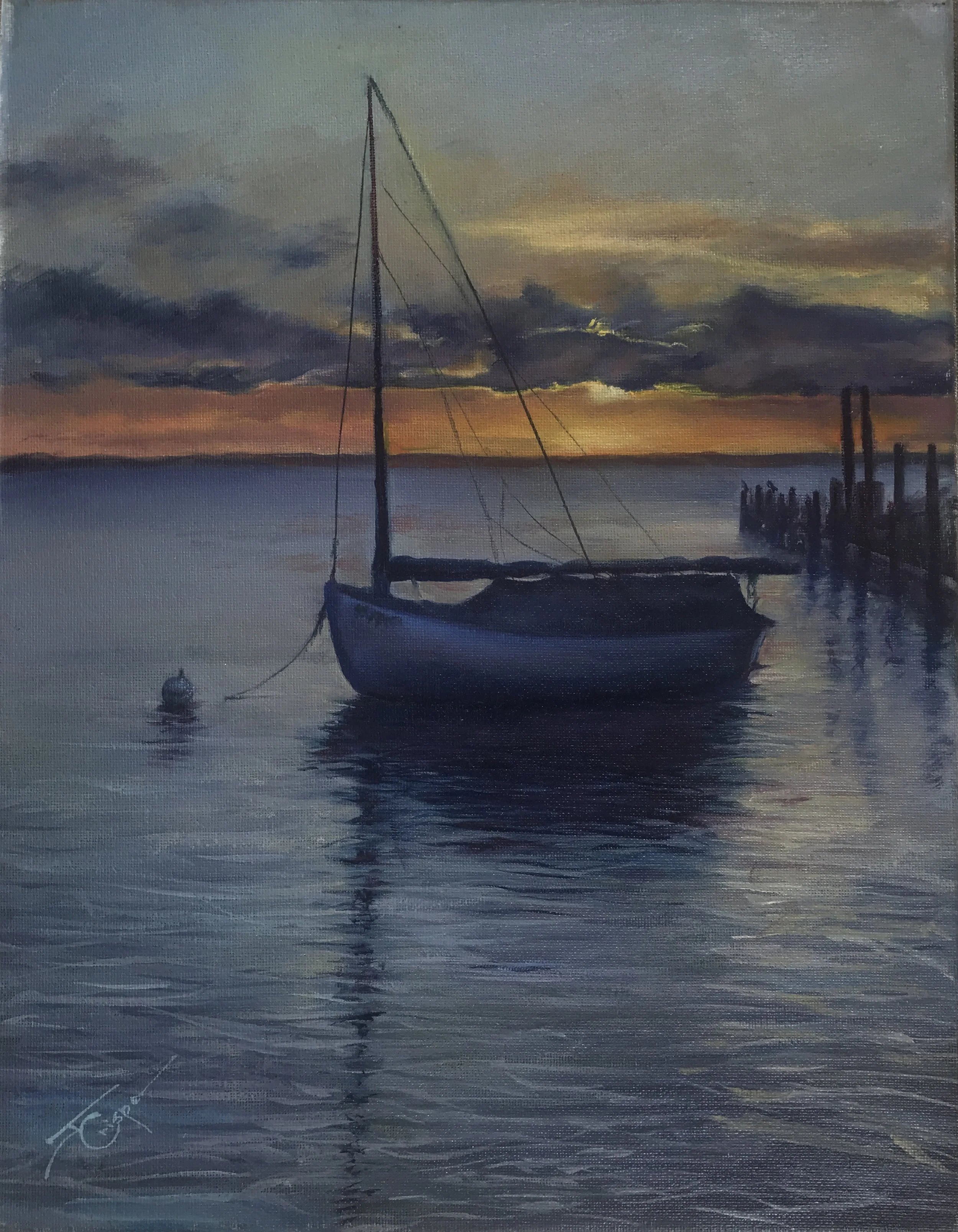 Boats- sunset sailboat11x14.JPG