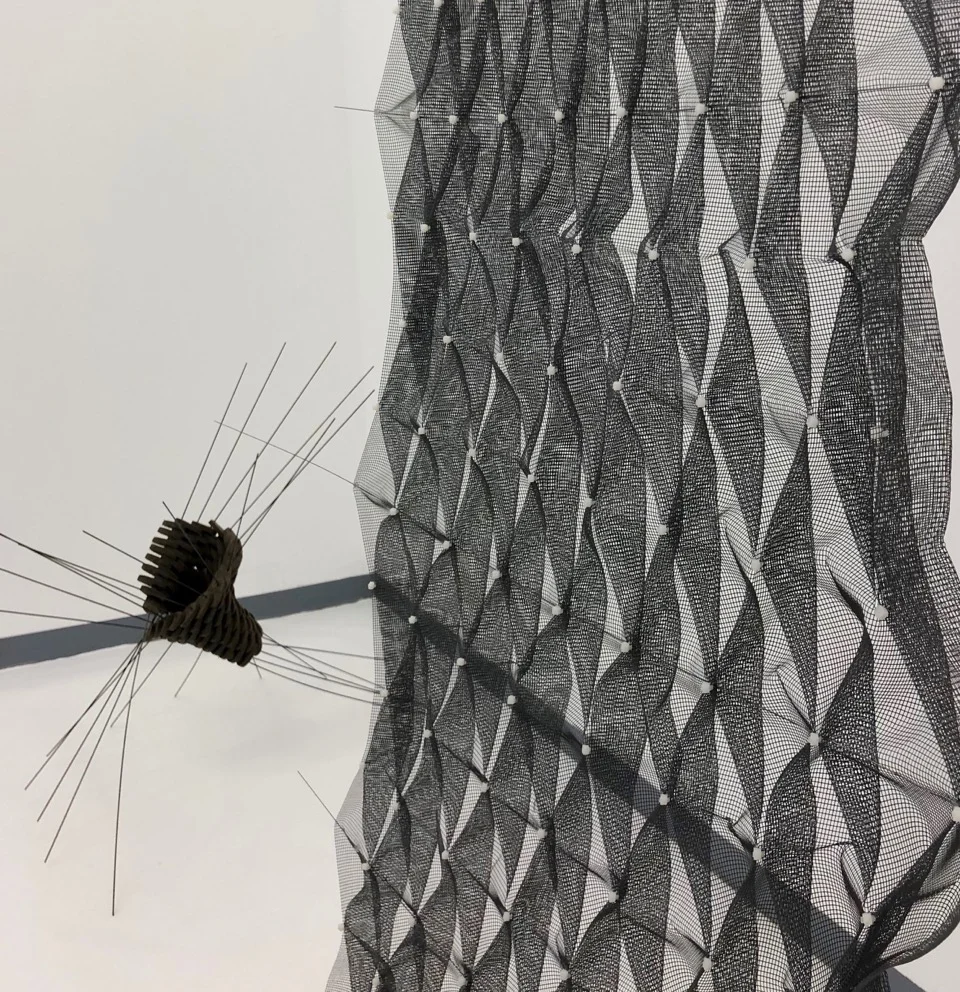  36" x 36". industrial wool felt . music wires 