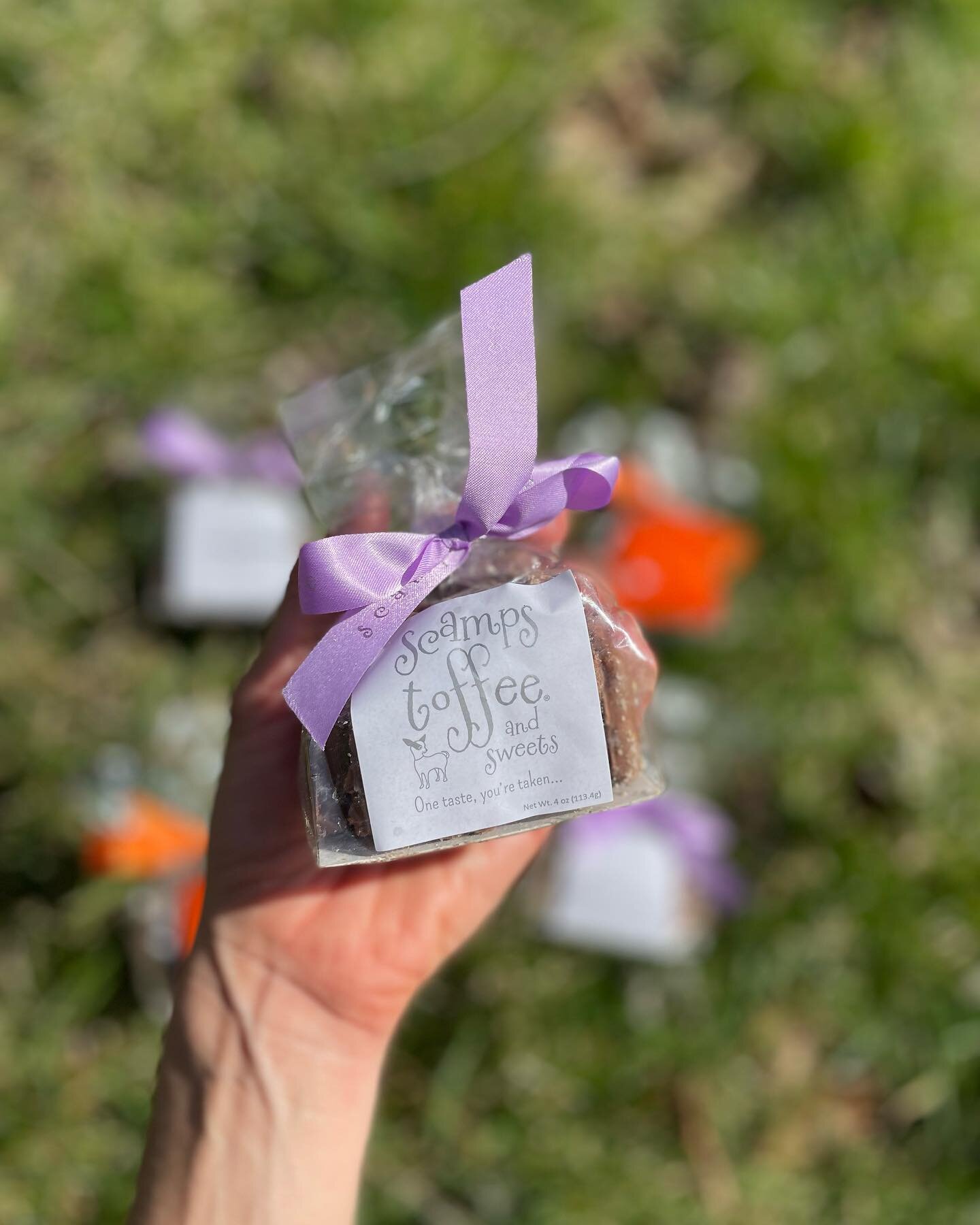 Spring has sprung and we are celebrating with a sweet treat! @scampstoffee is one of our beloved local vendors and we can&rsquo;t get enough of this adorable seasonal packaging! Their scrumptious toffee is available in milk or dark chocolate 💐