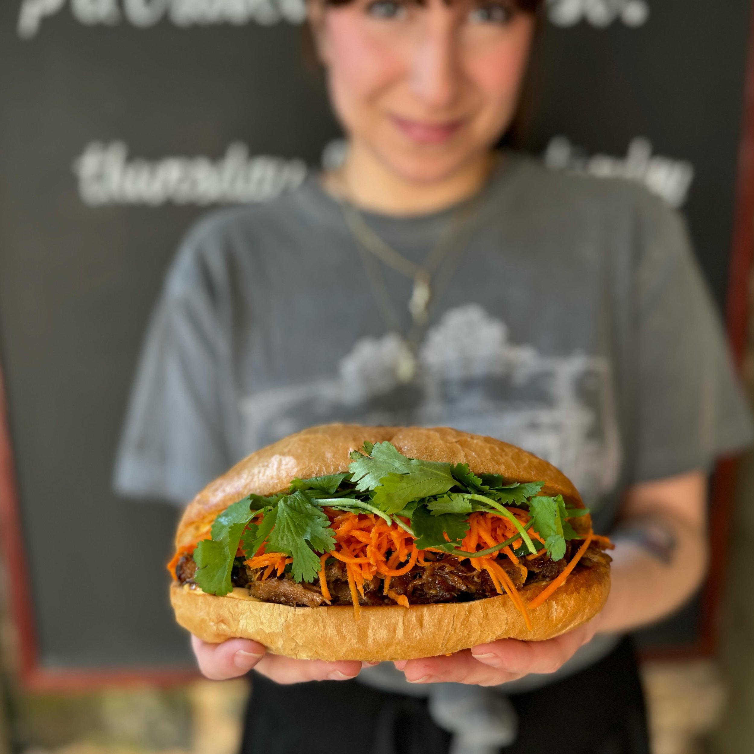 Our ginger braised pork b&aacute;nh m&igrave; is back! With pickled carrots, jalape&ntilde;os, cilantro and spicy aioli!

Stop by and enjoy one today! Available today and tomorrow till 3pm.