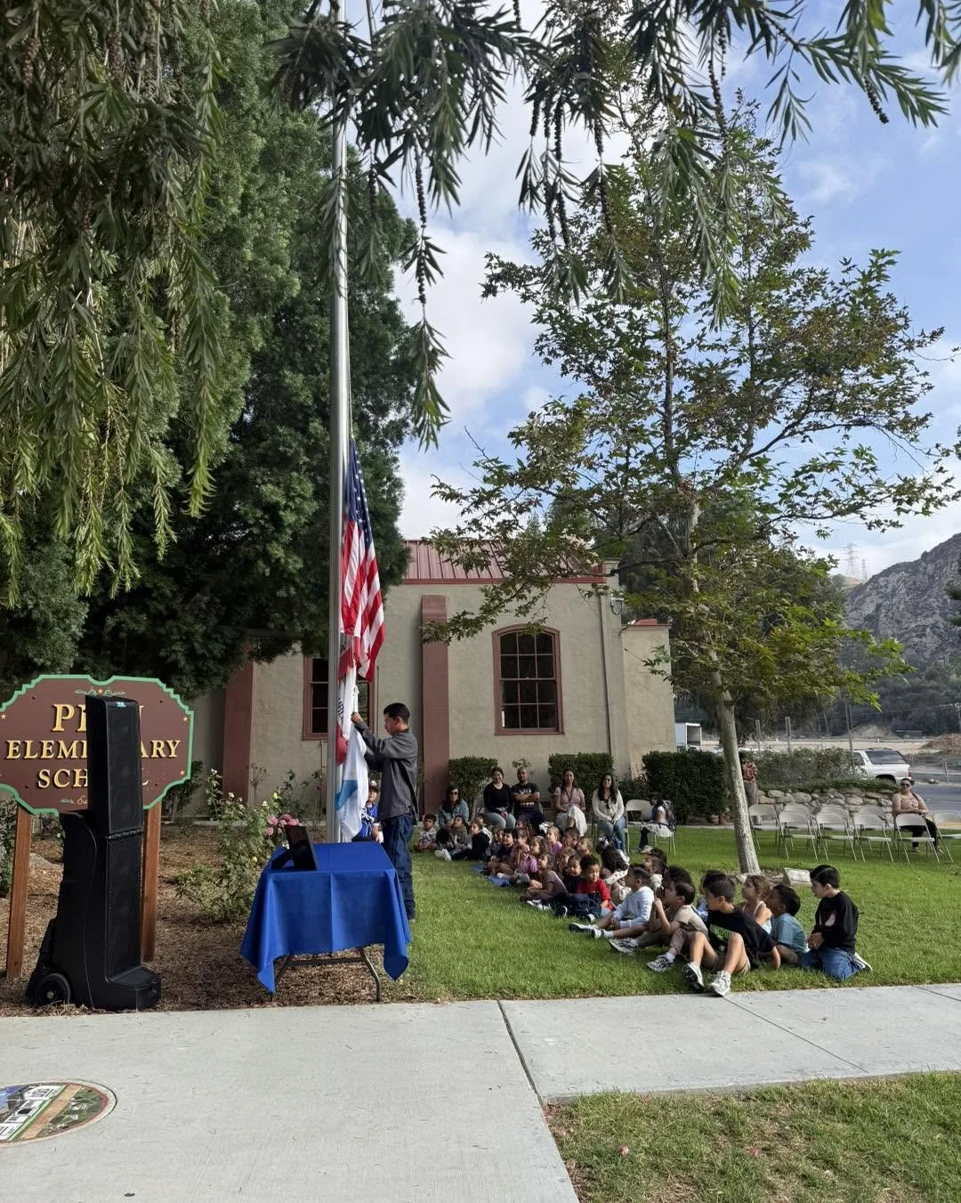 Piru Elementary raises its new Promising Practices School flag.