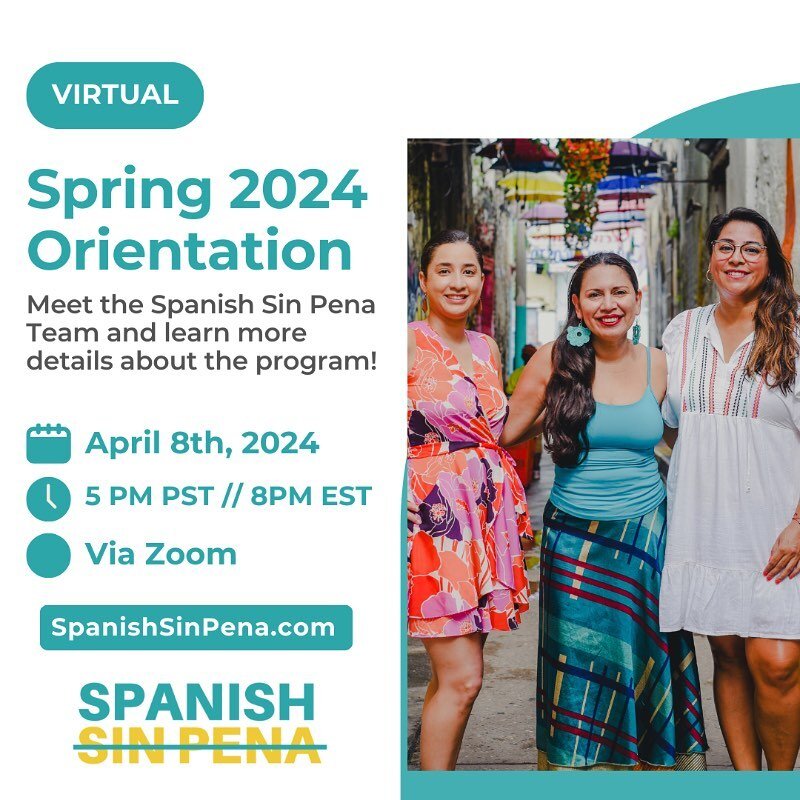 Spring Academy&nbsp;Orientation Monday, April&nbsp;8th!&nbsp;

This&nbsp;is an opportunity to meet new students &amp; the team that&rsquo;ll be supporting you!

Enrollment now open, save your spot at www.SpanishSinPena.com.

🌎 Join from anywhere wit